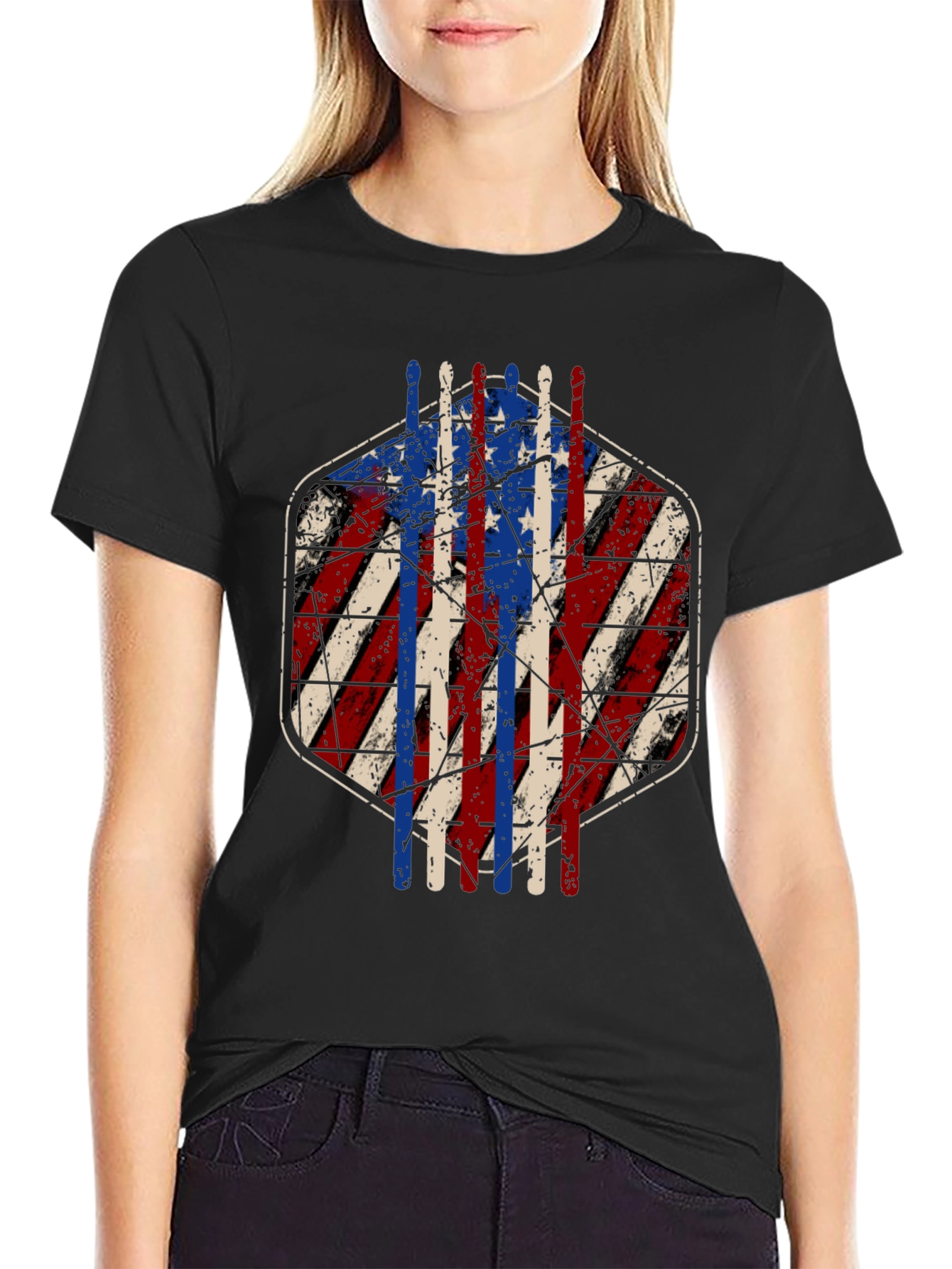 American Flag Drum Sticks Graphic T-Shirt
