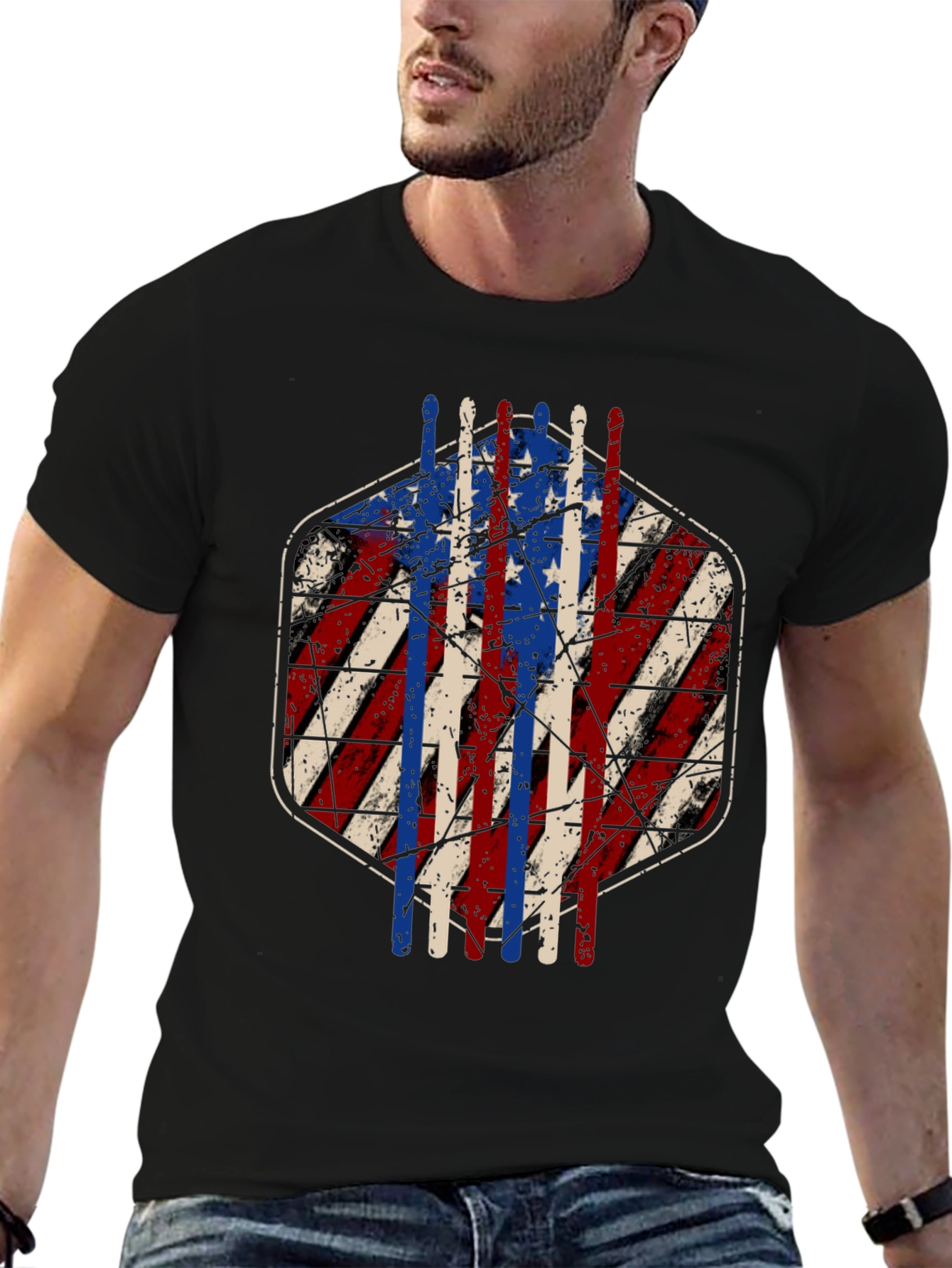 American Flag Drum Sticks Graphic T-Shirt