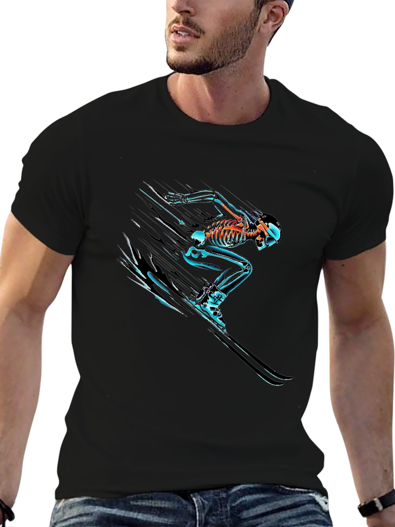 Skeleton Ski T-Shirt - Black Graphic Tee
