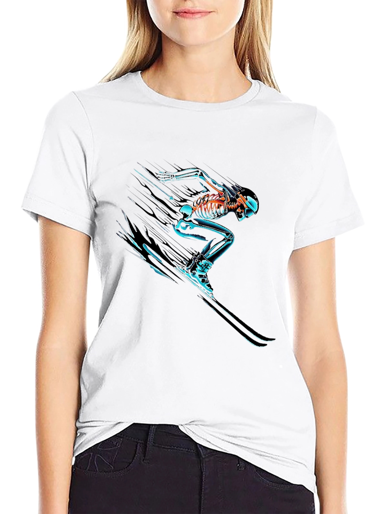 Skeleton Ski T-Shirt - Black Graphic Tee