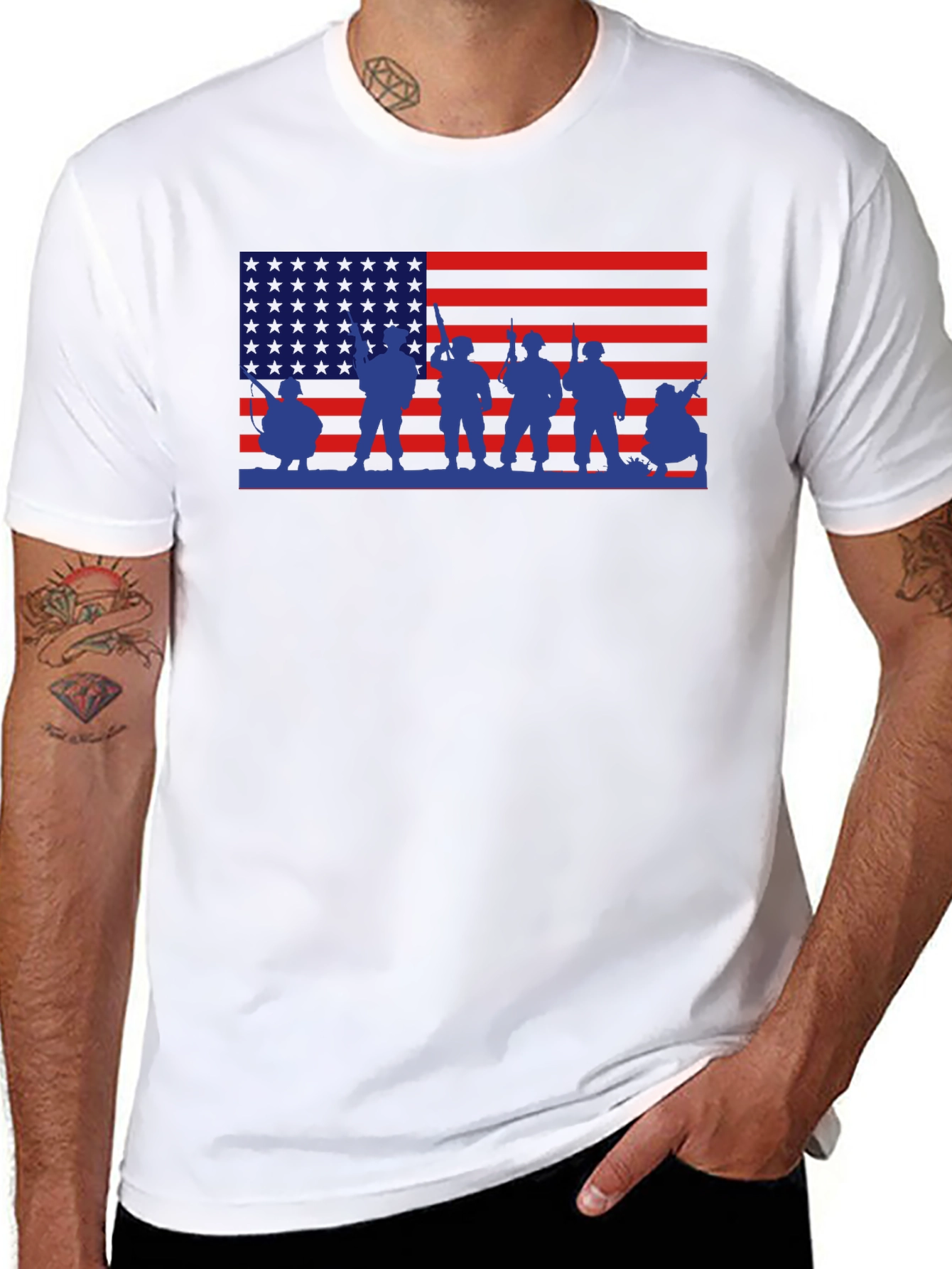 Patriotic American Flag Military Graphic T-Shirt