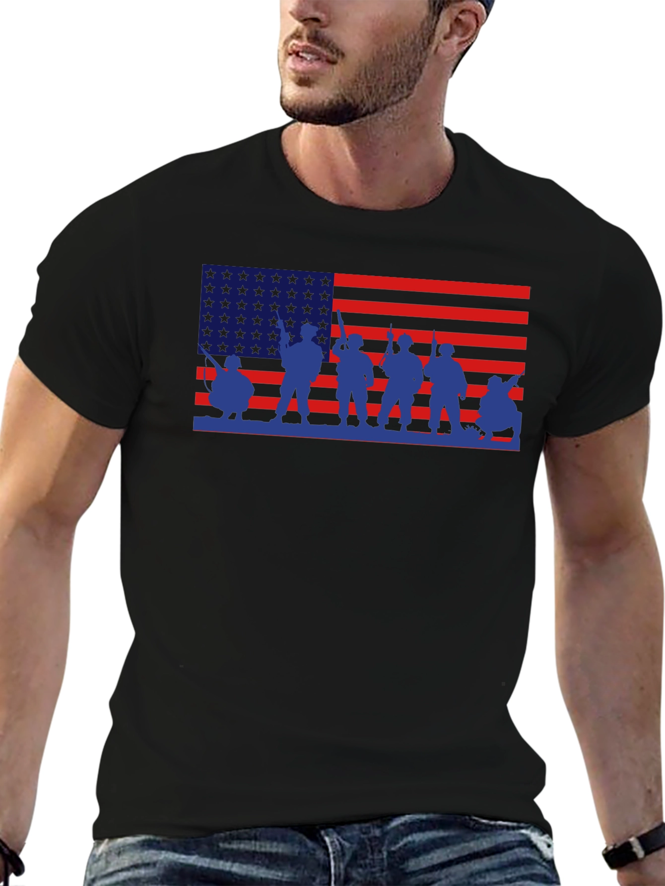 Patriotic American Flag Military Graphic T-Shirt