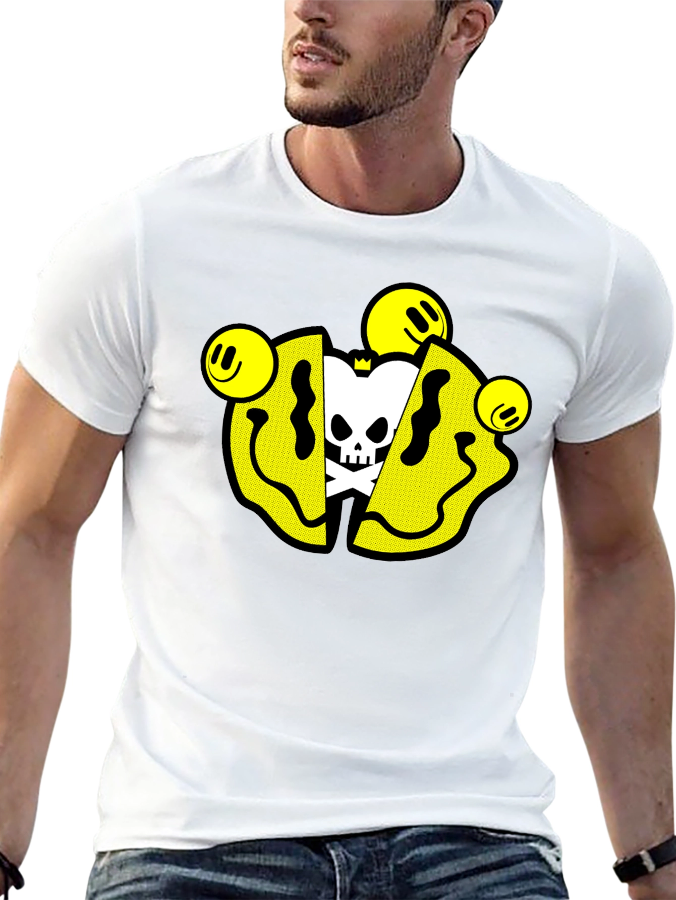 Smiley Skull Graphic Tee - Trendy Black T-Shirt