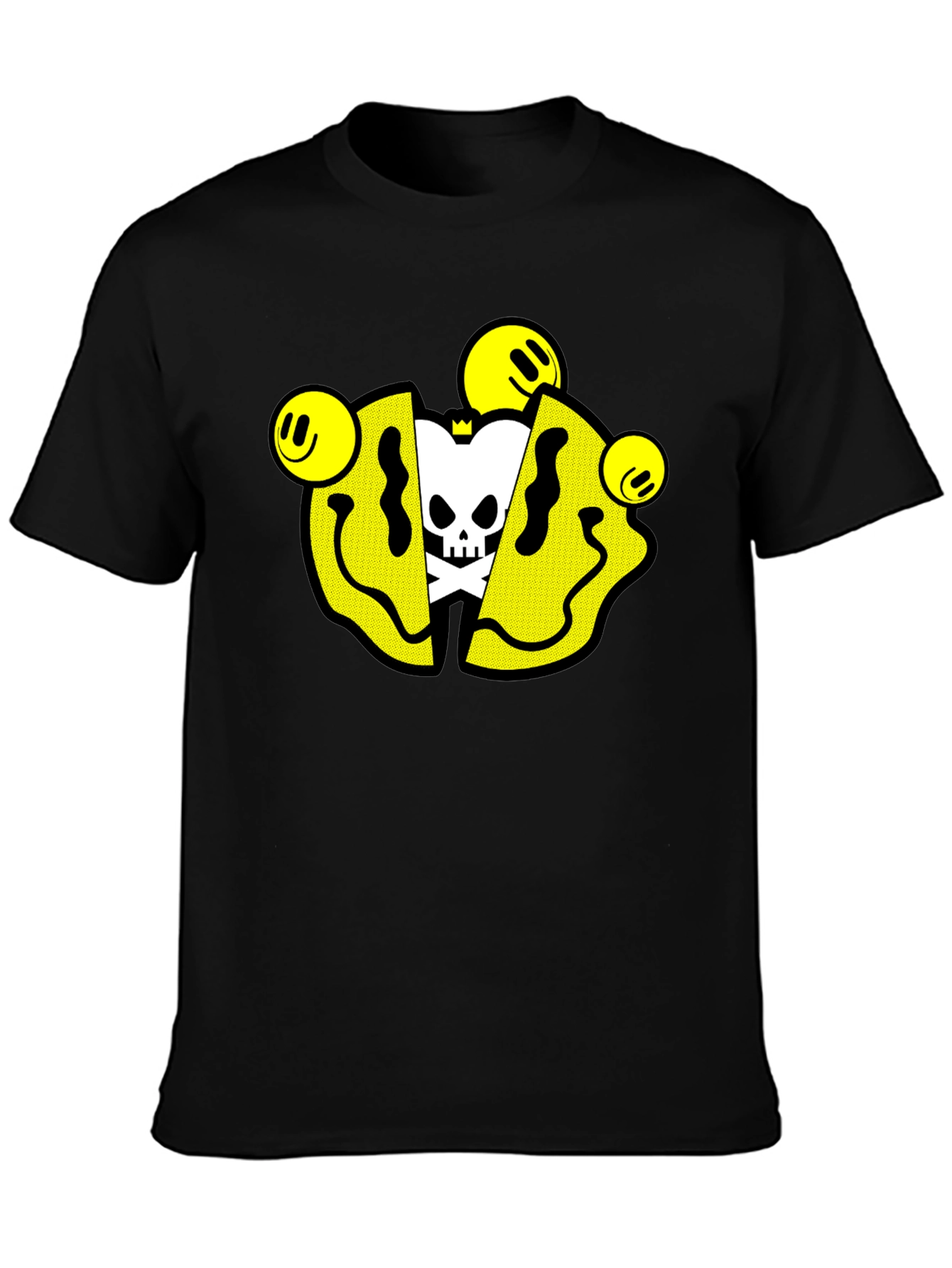 Smiley Skull Graphic Tee - Trendy Black T-Shirt