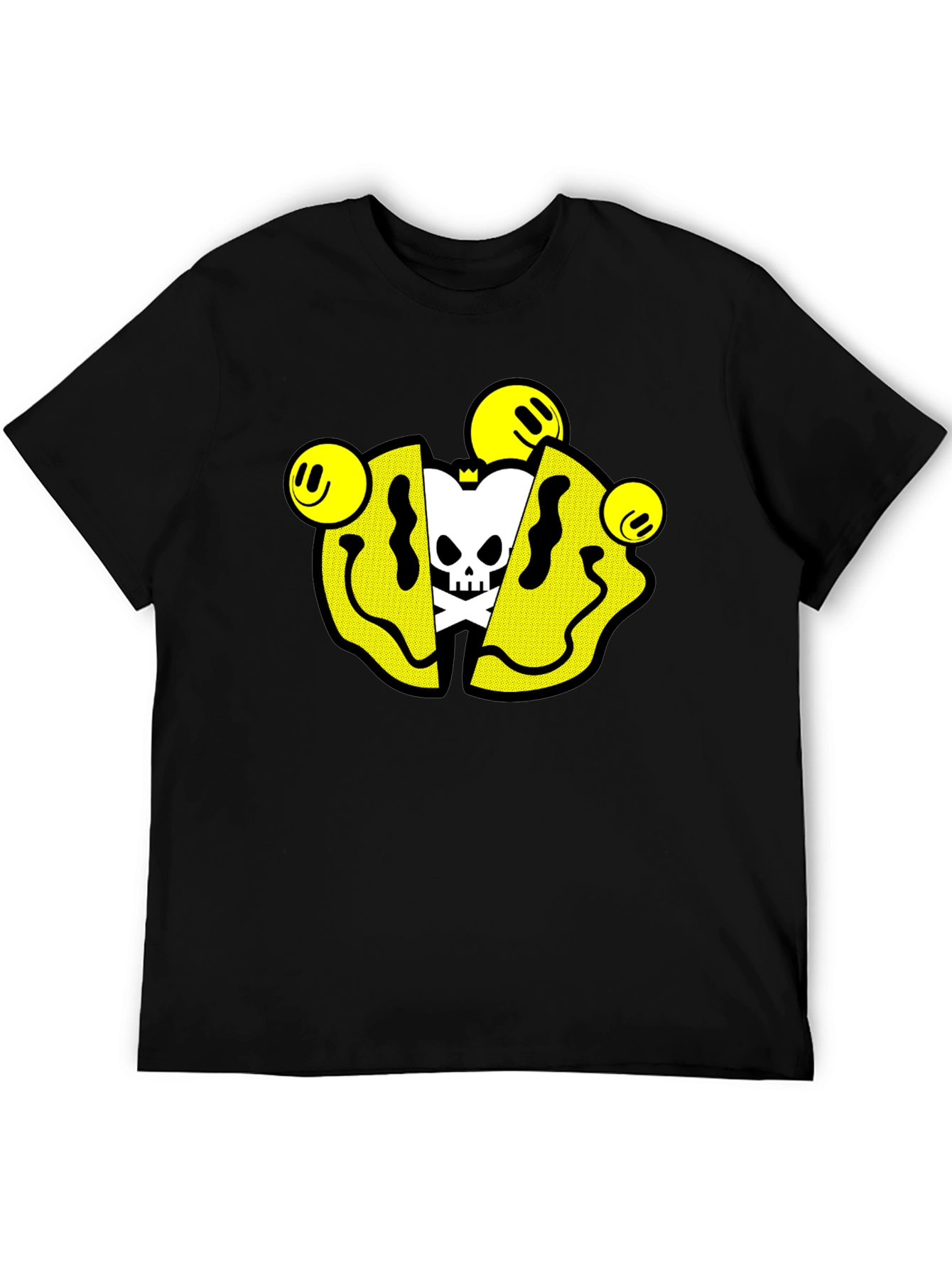 Smiley Skull Graphic Tee - Trendy Black T-Shirt