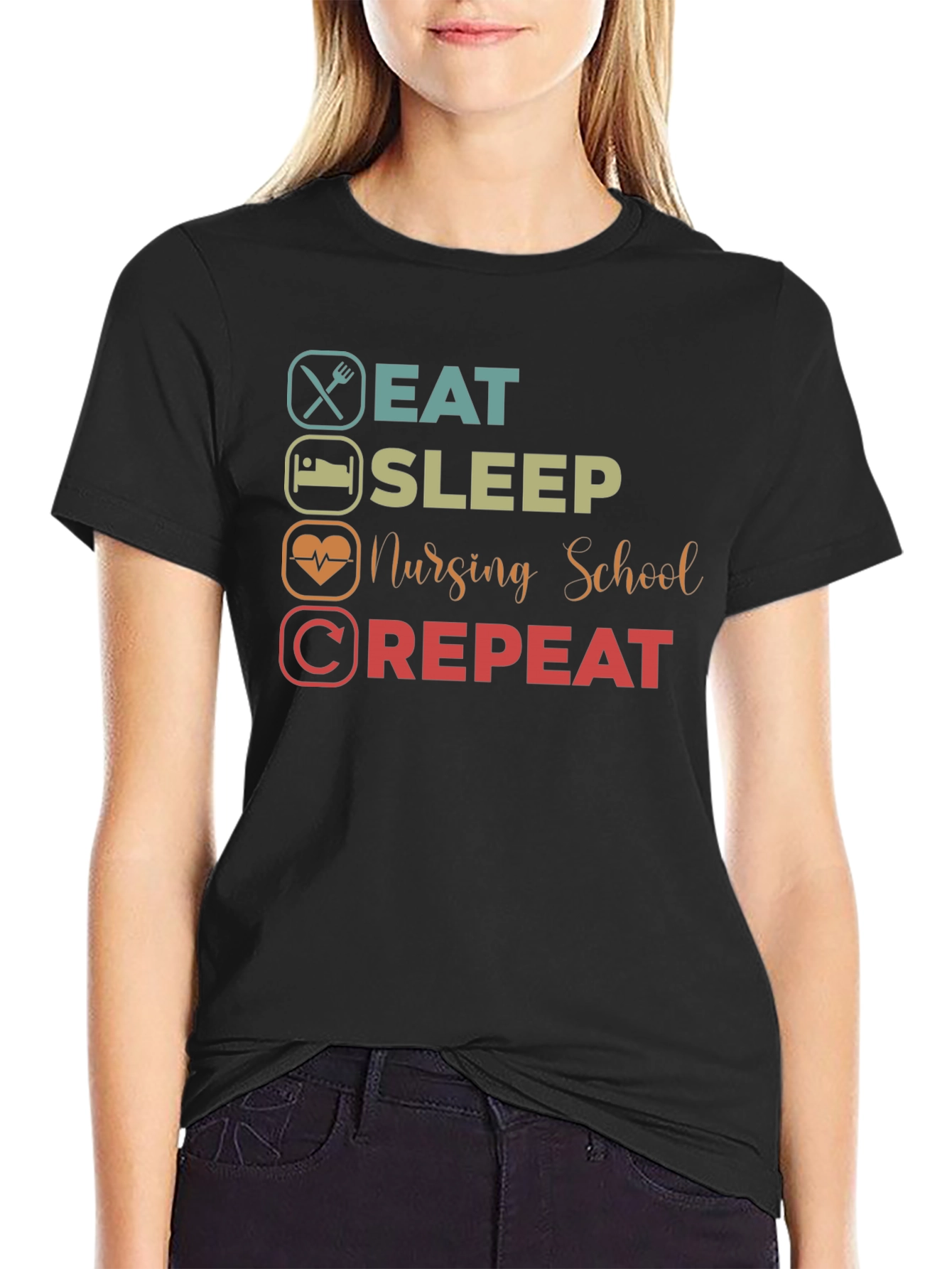 Eat Sleep Nursing School Repeat Graphic T-Shirt