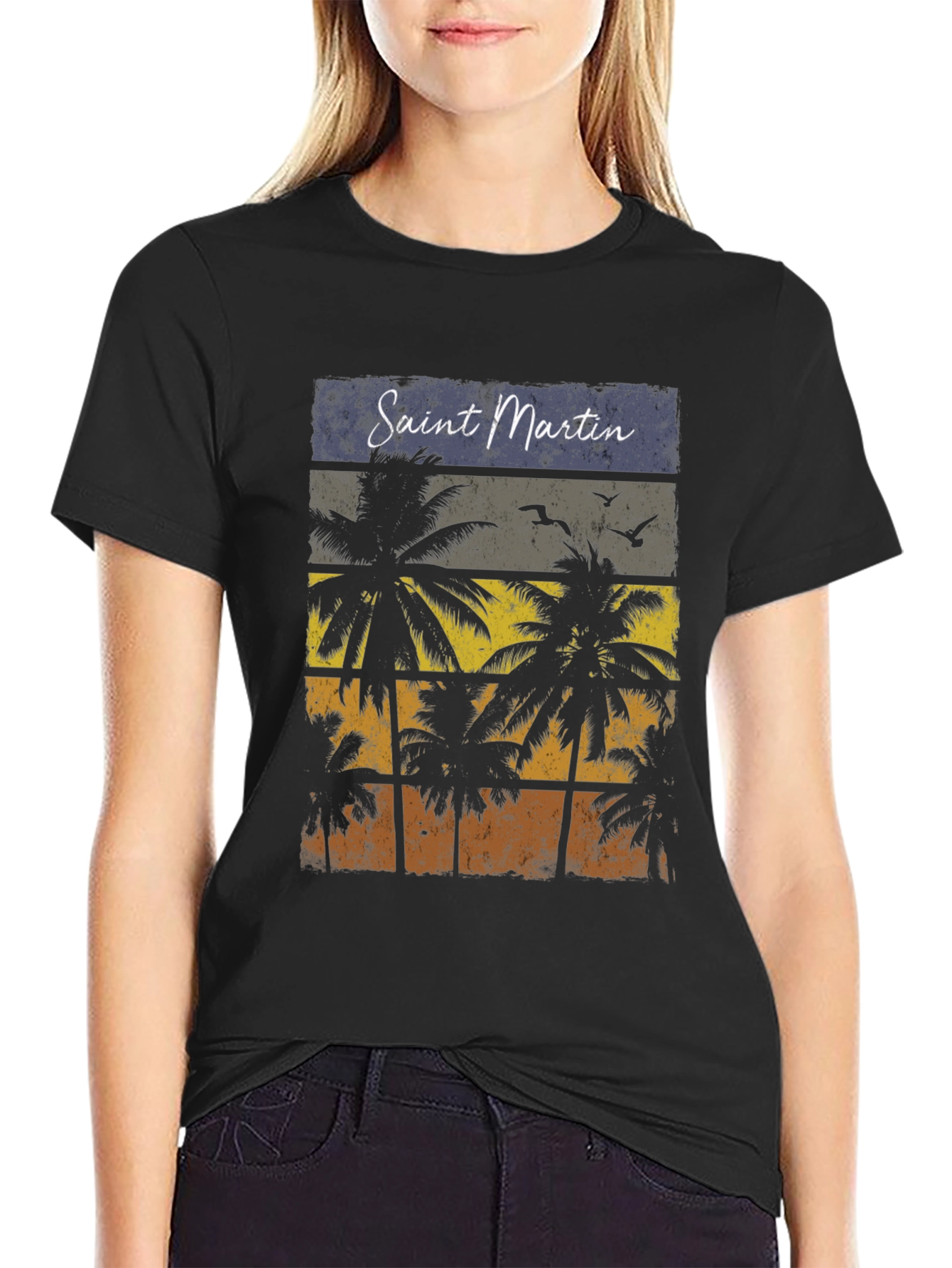 Saint Martin Palm Tree Graphic Tee - Retro Style