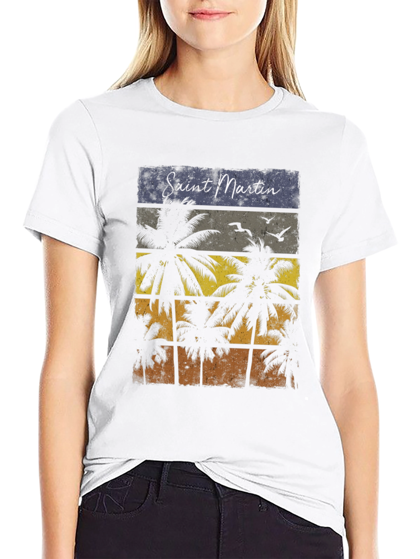 Saint Martin Palm Tree Graphic Tee - Retro Style