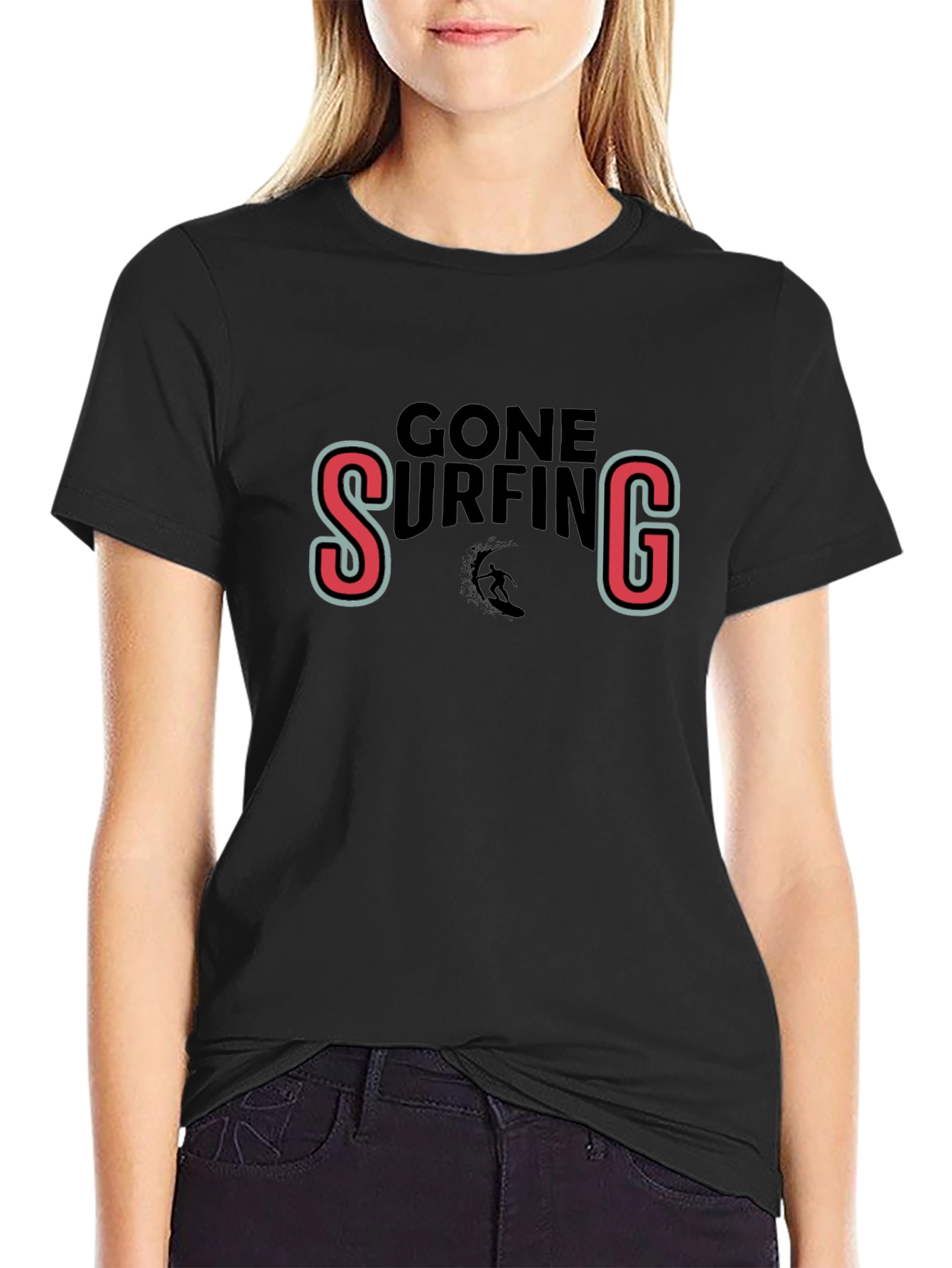 Gone Surfing Black Graphic Tee Shirt