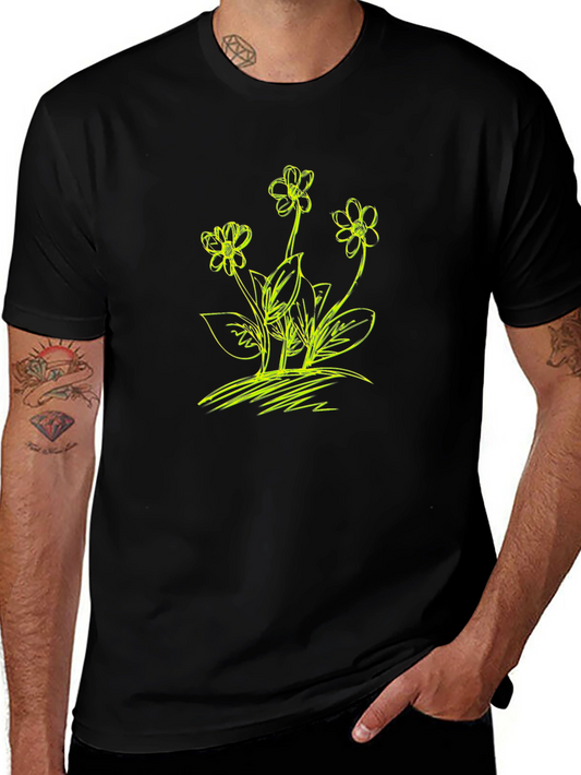 Floral Sketch Graphic T-Shirt - Black