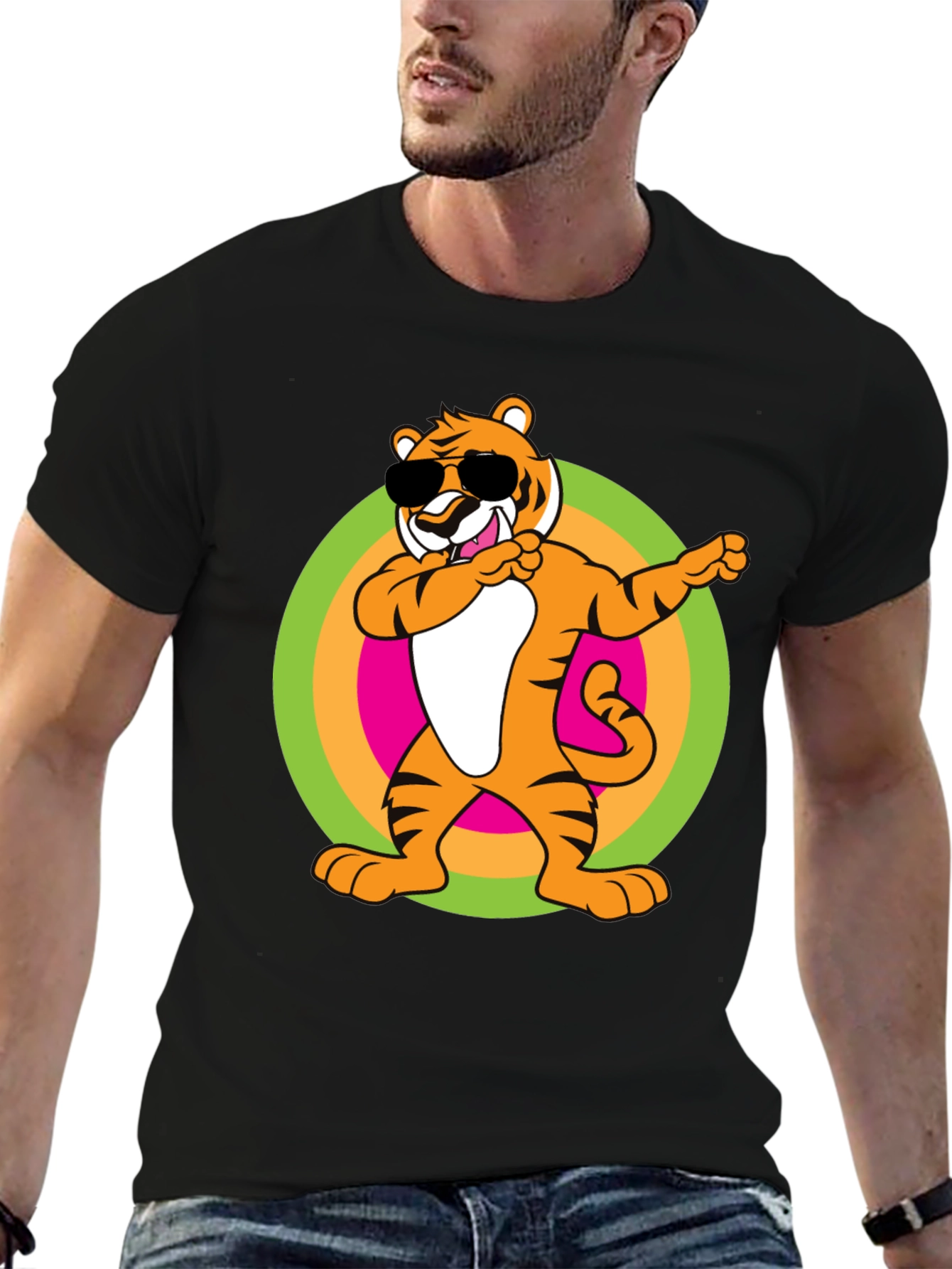 Dabbing Tiger Graphic Black T-Shirt