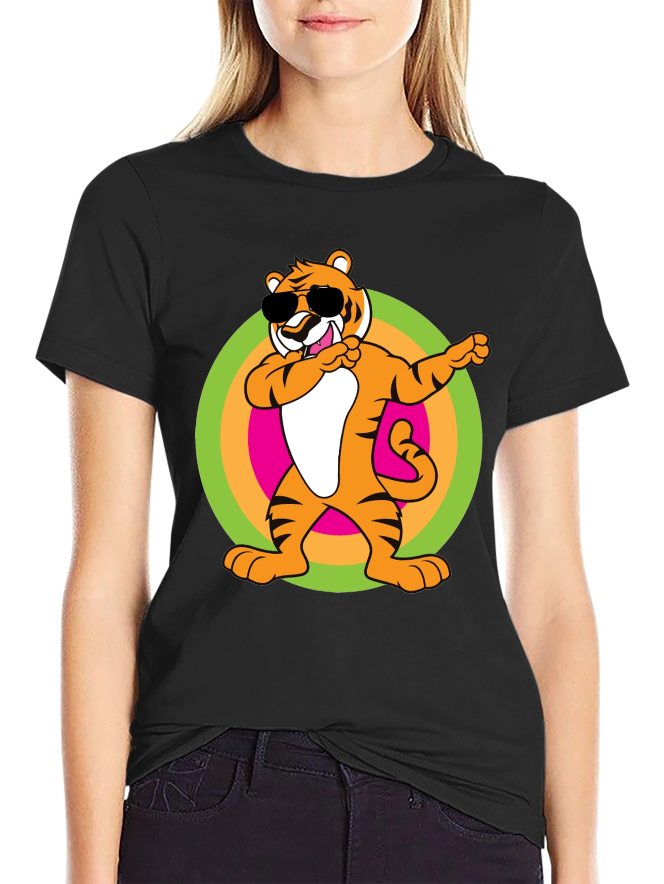 Dabbing Tiger Graphic Black T-Shirt