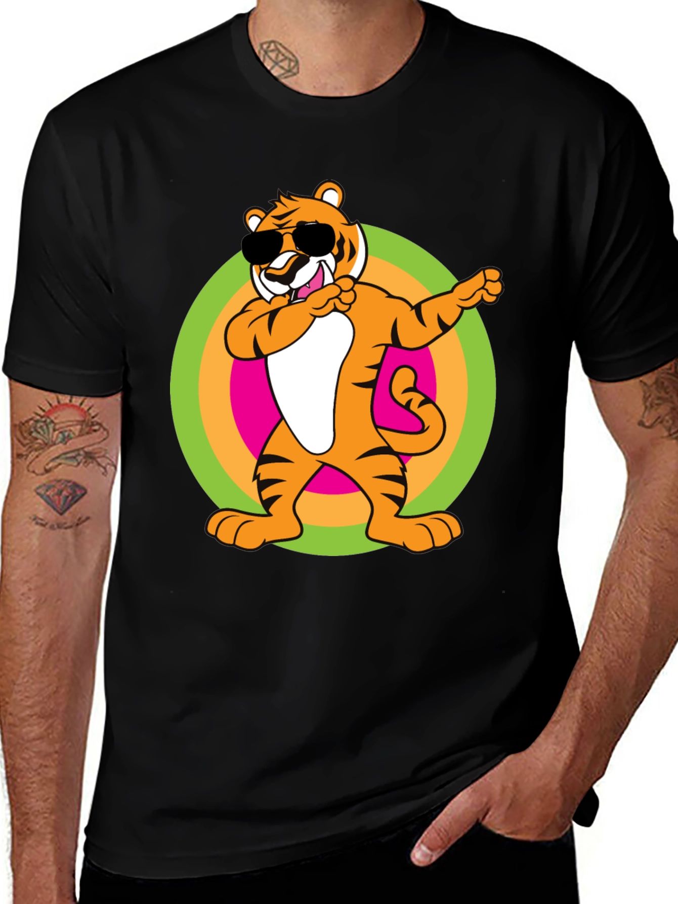 Dabbing Tiger Graphic Black T-Shirt