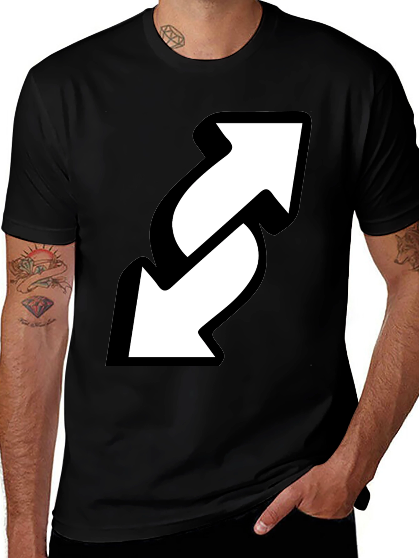 Reverse Arrow Black T-Shirt - Novelty Graphic Tee