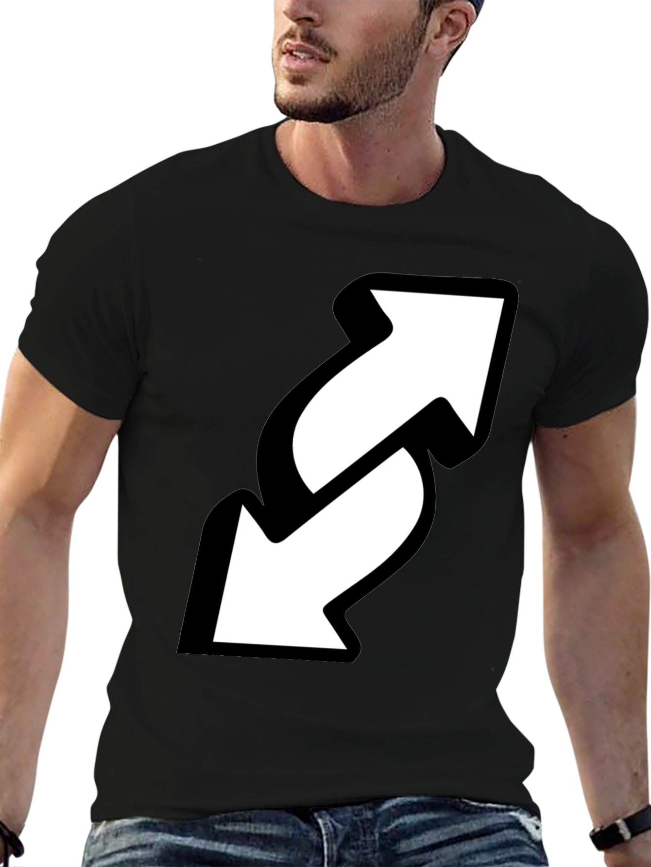 Reverse Arrow Black T-Shirt - Novelty Graphic Tee