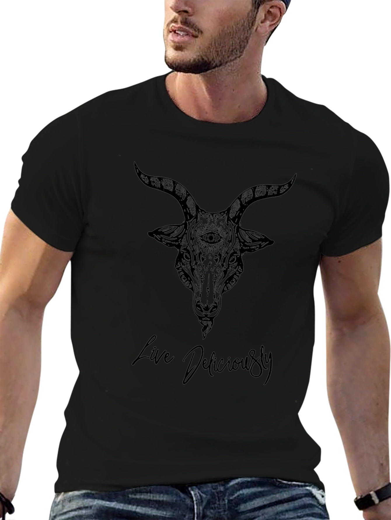 Live Deliciously Goat Tee - Black Graphic T-Shirt