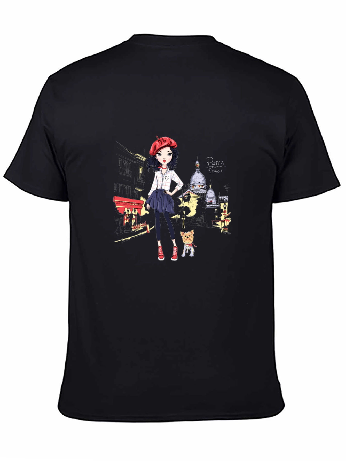 Paris France Girl T-Shirt - Black