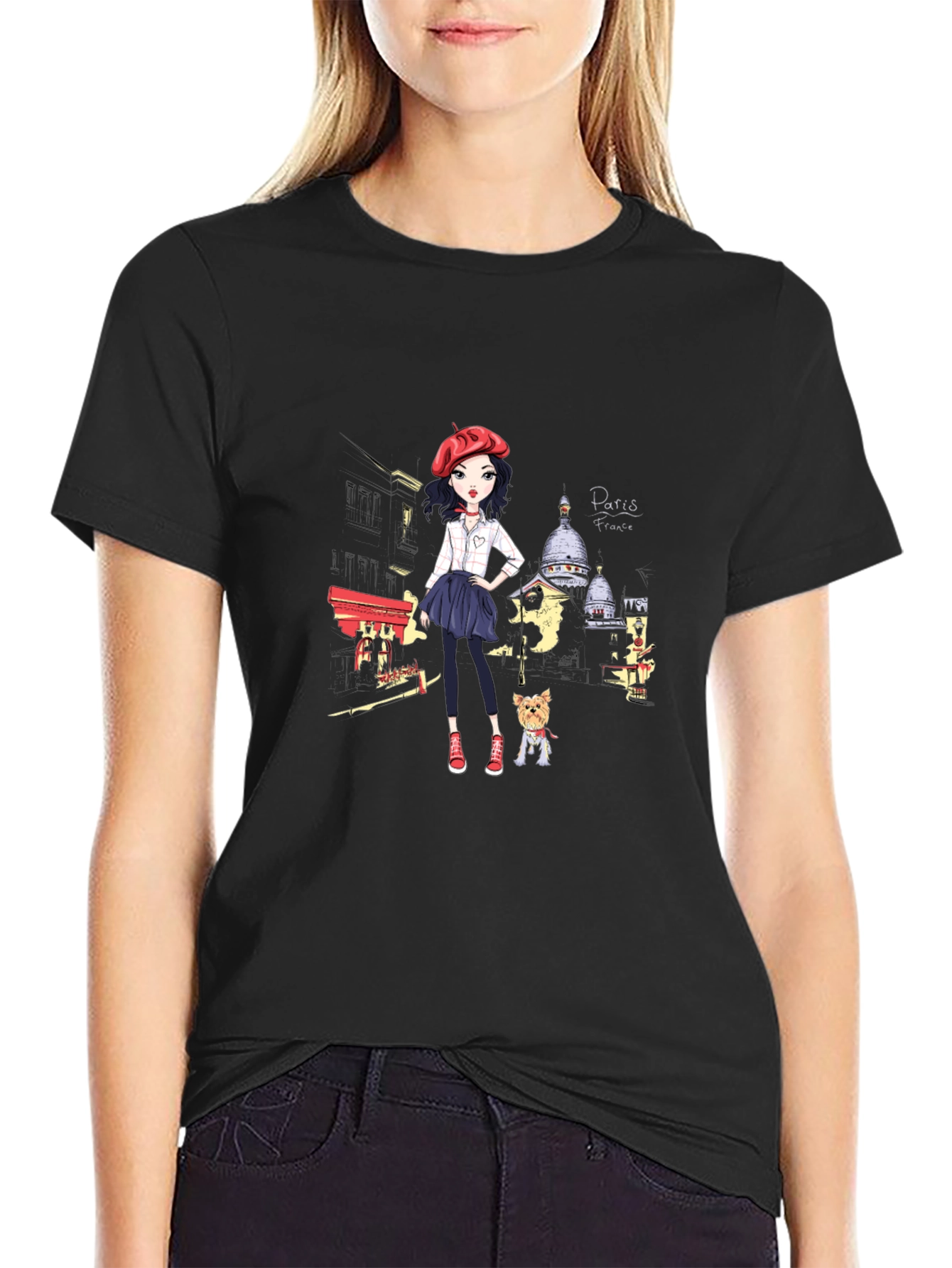 Paris France Girl T-Shirt - Black