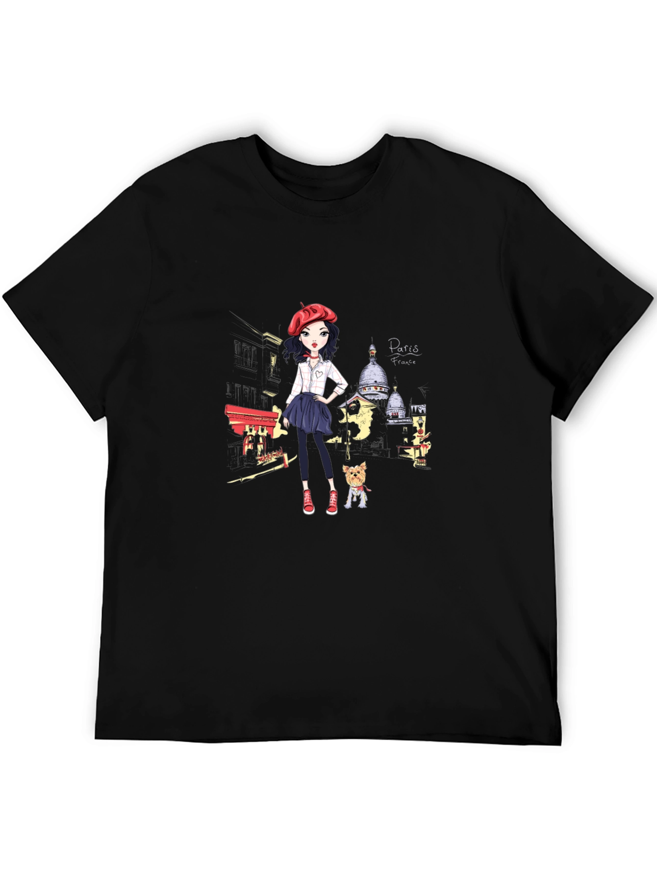 Paris France Girl T-Shirt - Black