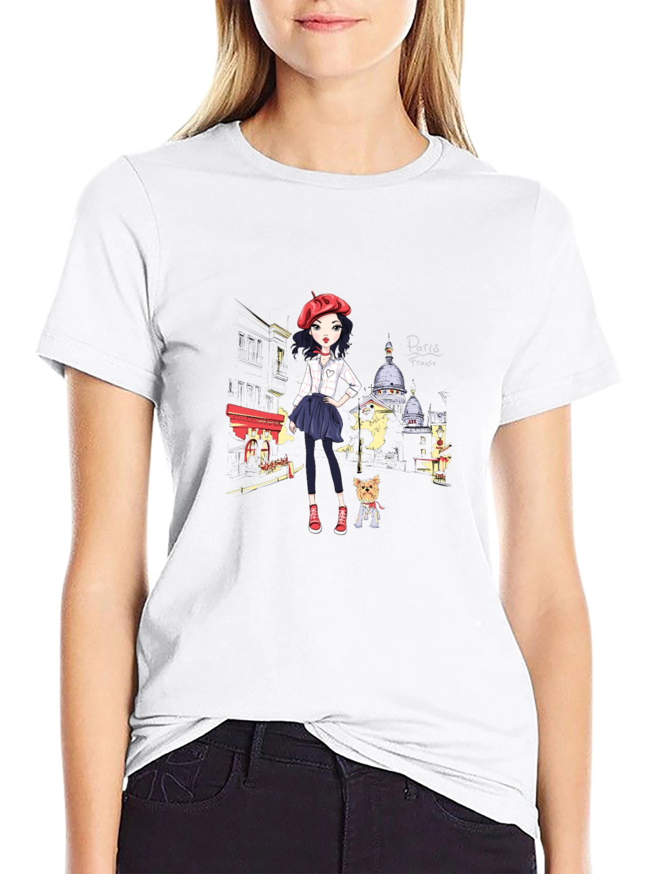 Paris France Girl T-Shirt - Black