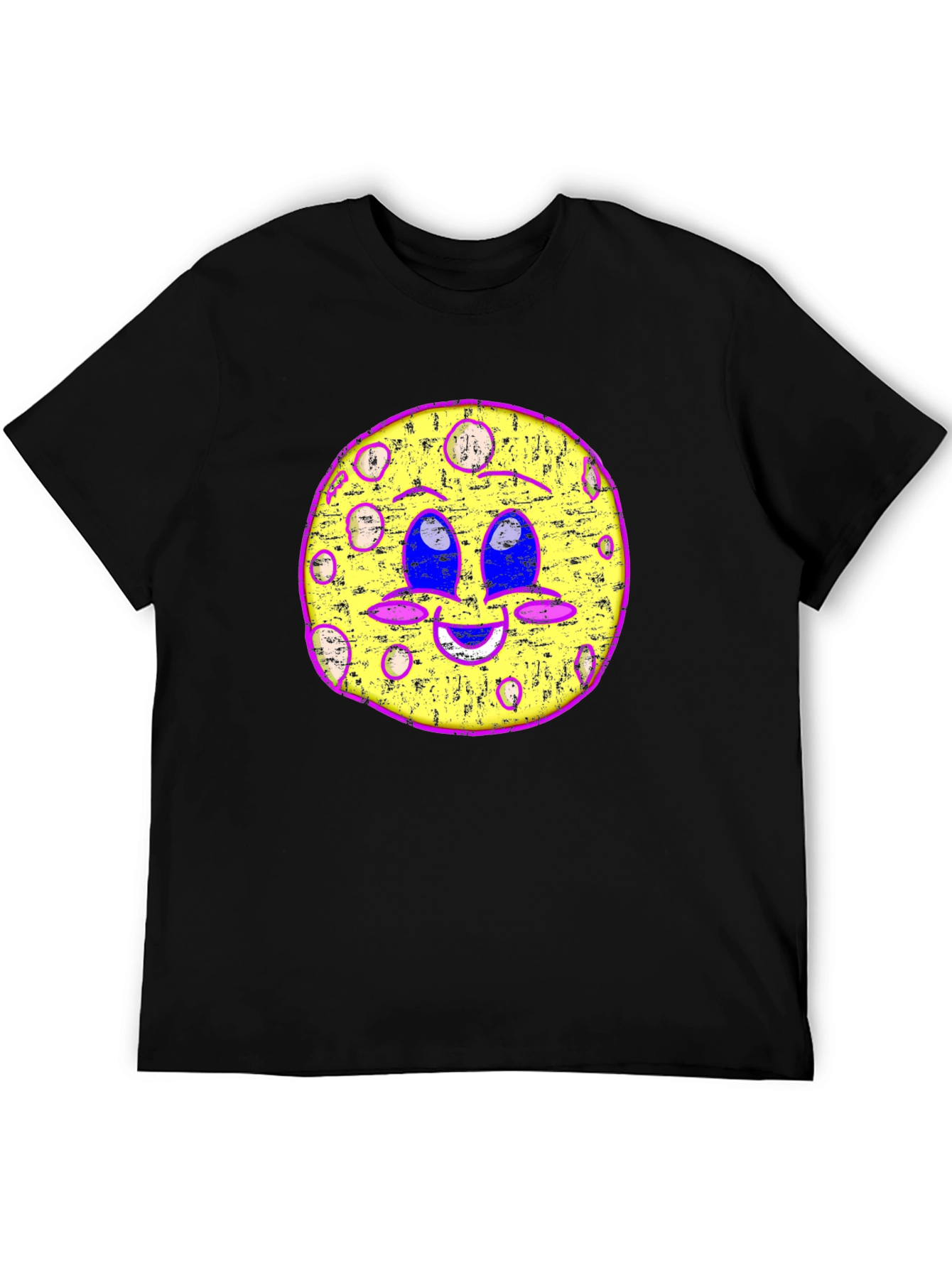 Funky Moon Face Graphic Tee - Black Cotton T-Shirt
