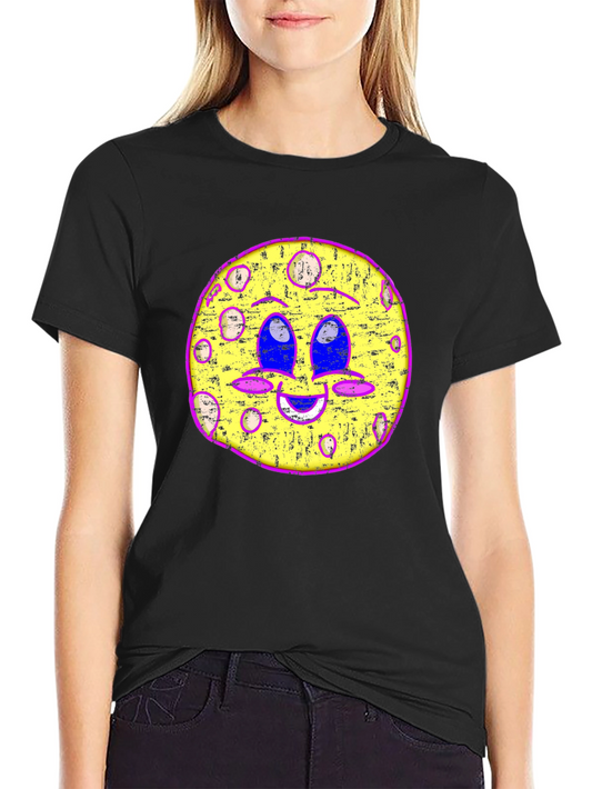 Funky Moon Face Graphic Tee - Black Cotton T-Shirt