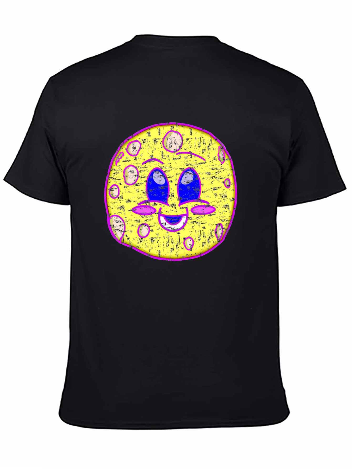 Funky Moon Face Graphic Tee - Black Cotton T-Shirt
