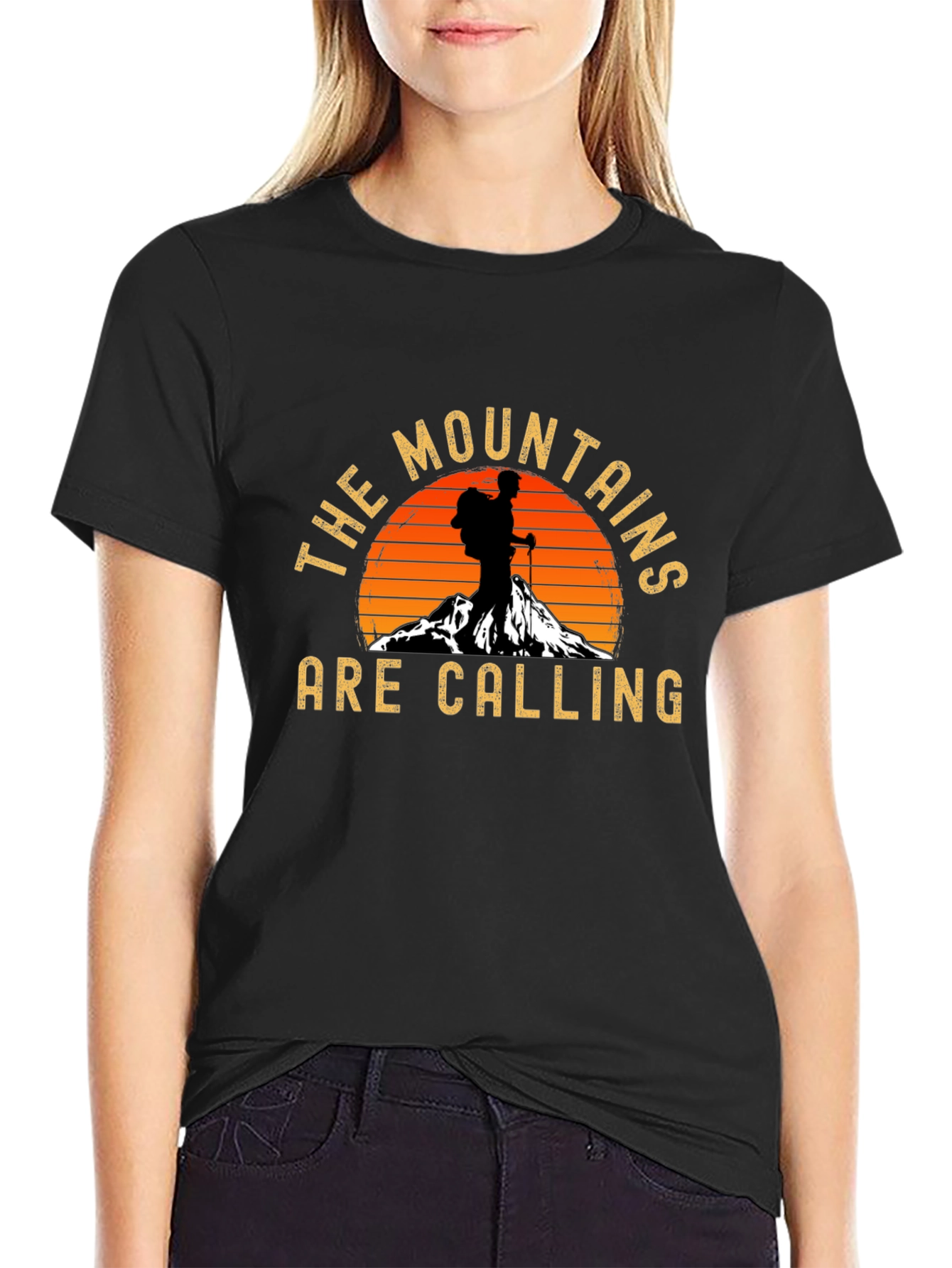 Mountains Are Calling Black Graphic Tee