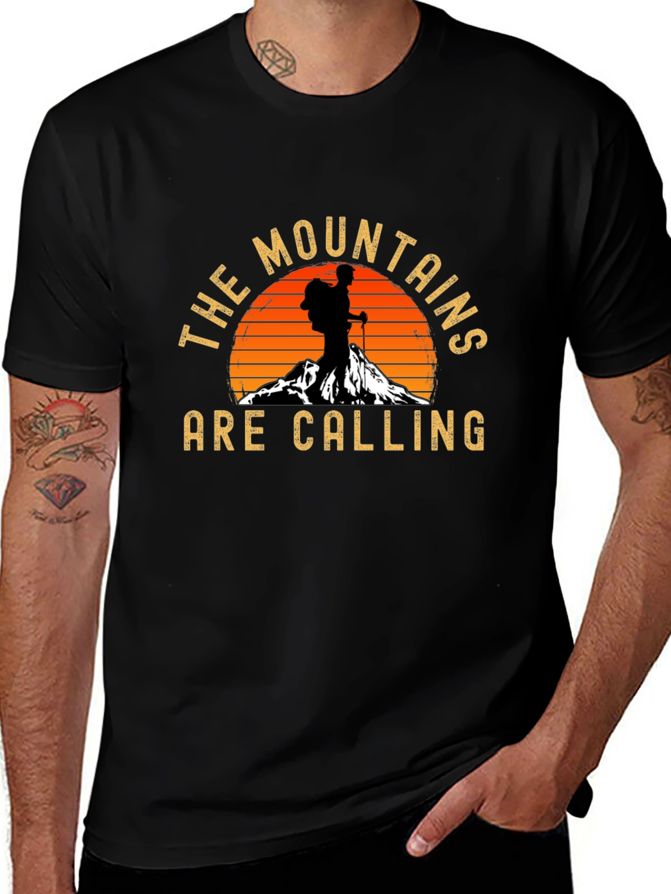 Mountains Are Calling Black Graphic Tee