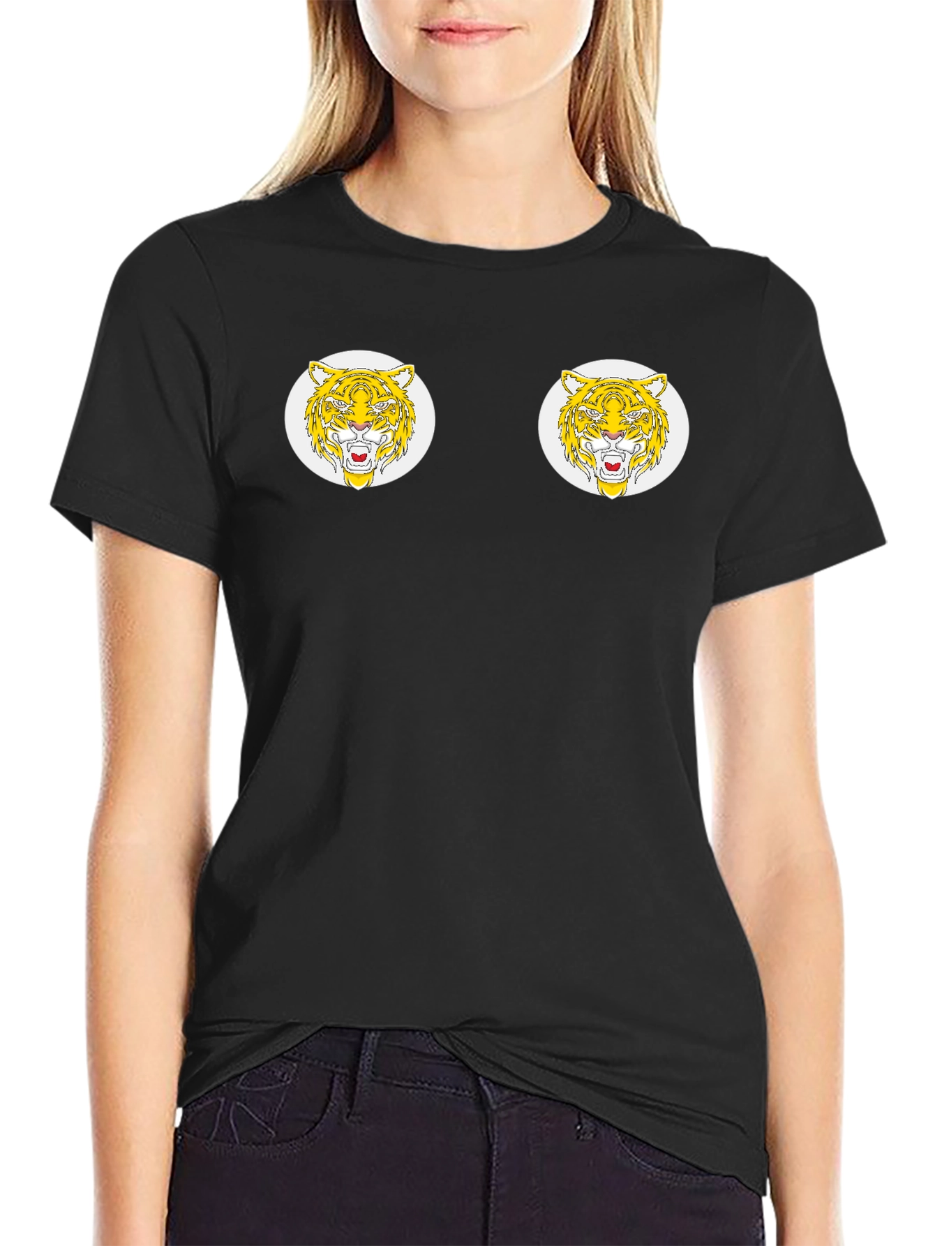 Tiger Face Graphic Print Black T-Shirt