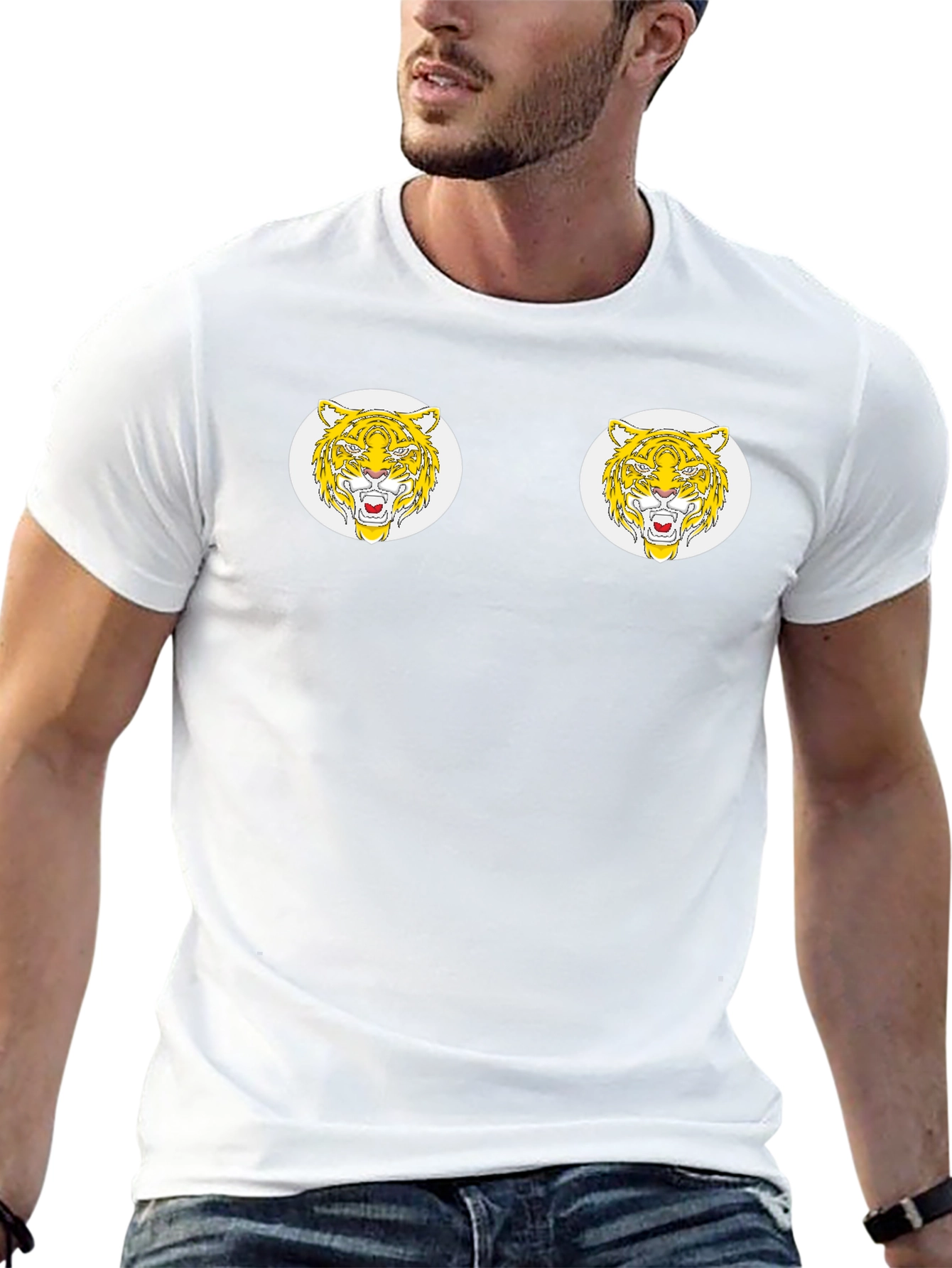 Tiger Face Graphic Print Black T-Shirt