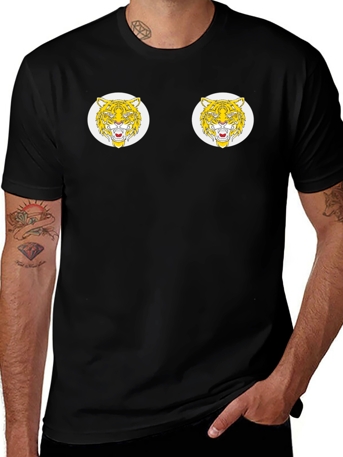 Tiger Face Graphic Print Black T-Shirt