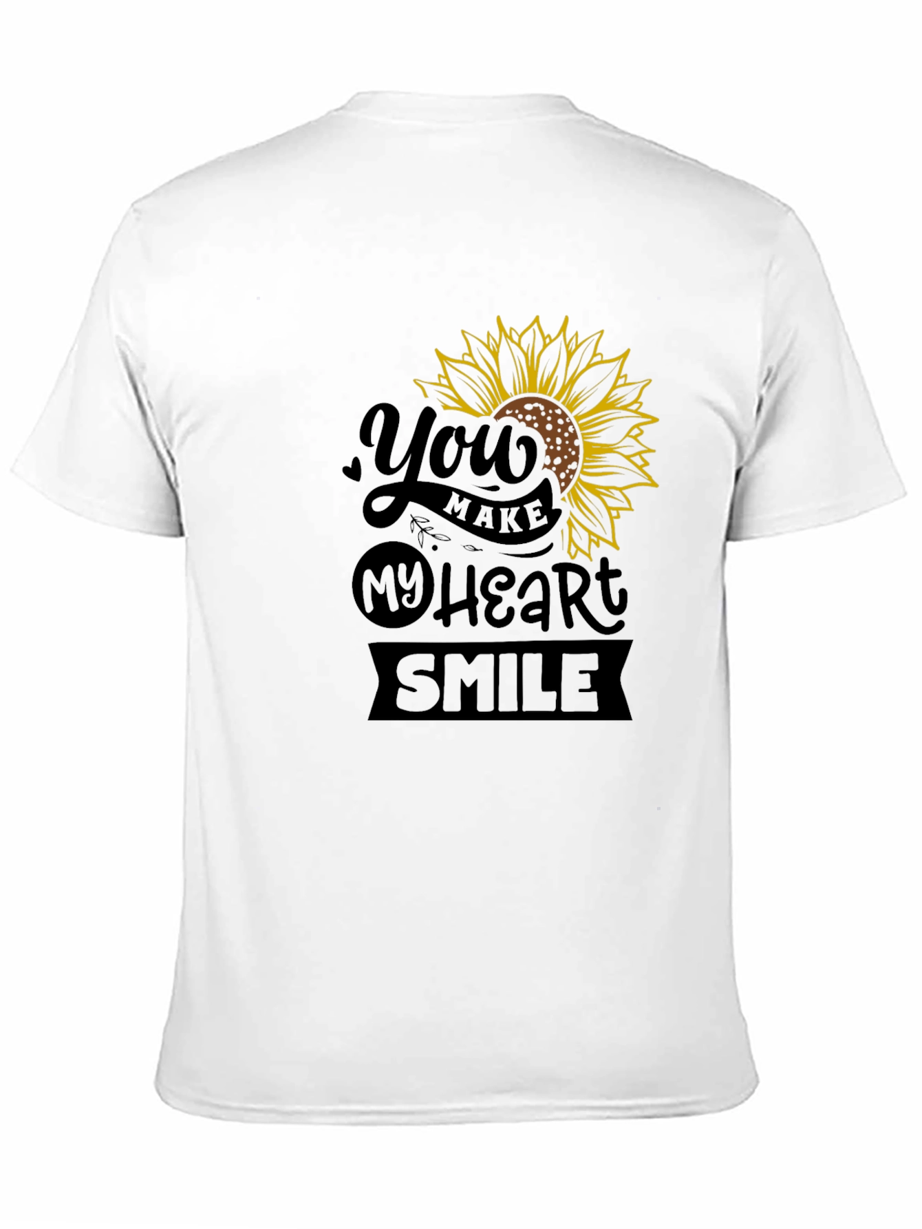 Sunflower Heart Smile Graphic Black T-Shirt