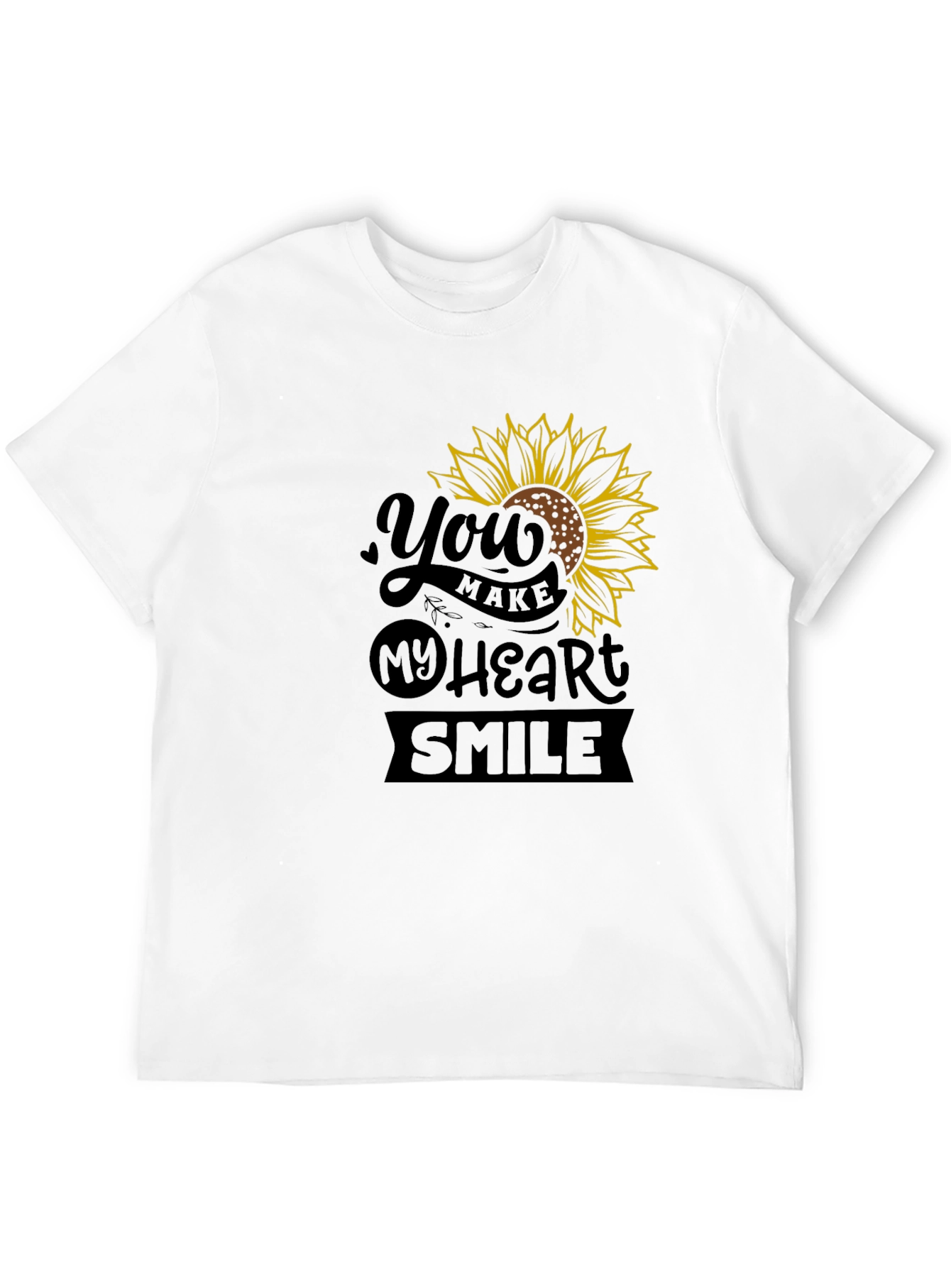 Sunflower Heart Smile Graphic Black T-Shirt
