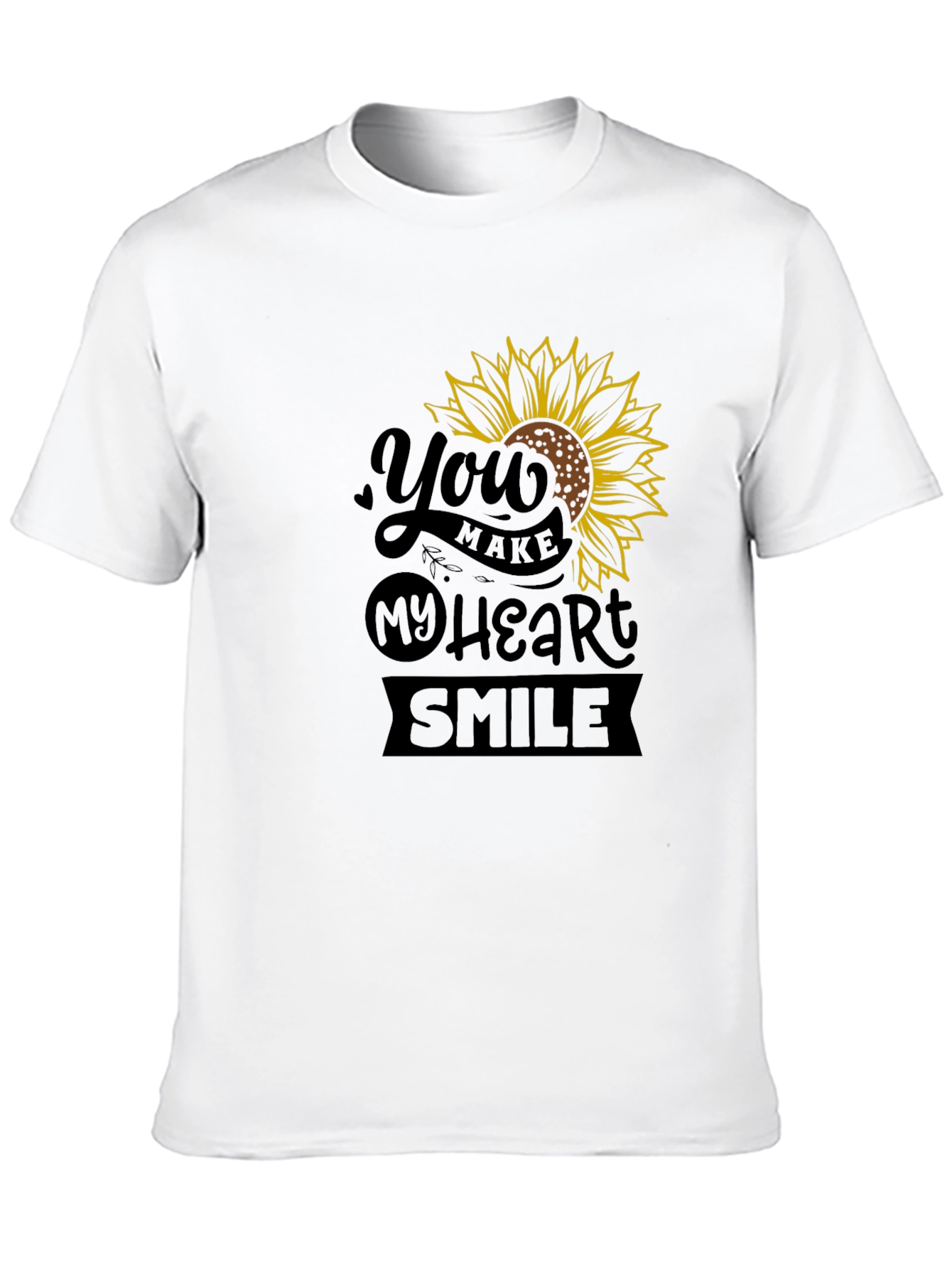 Sunflower Heart Smile Graphic Black T-Shirt