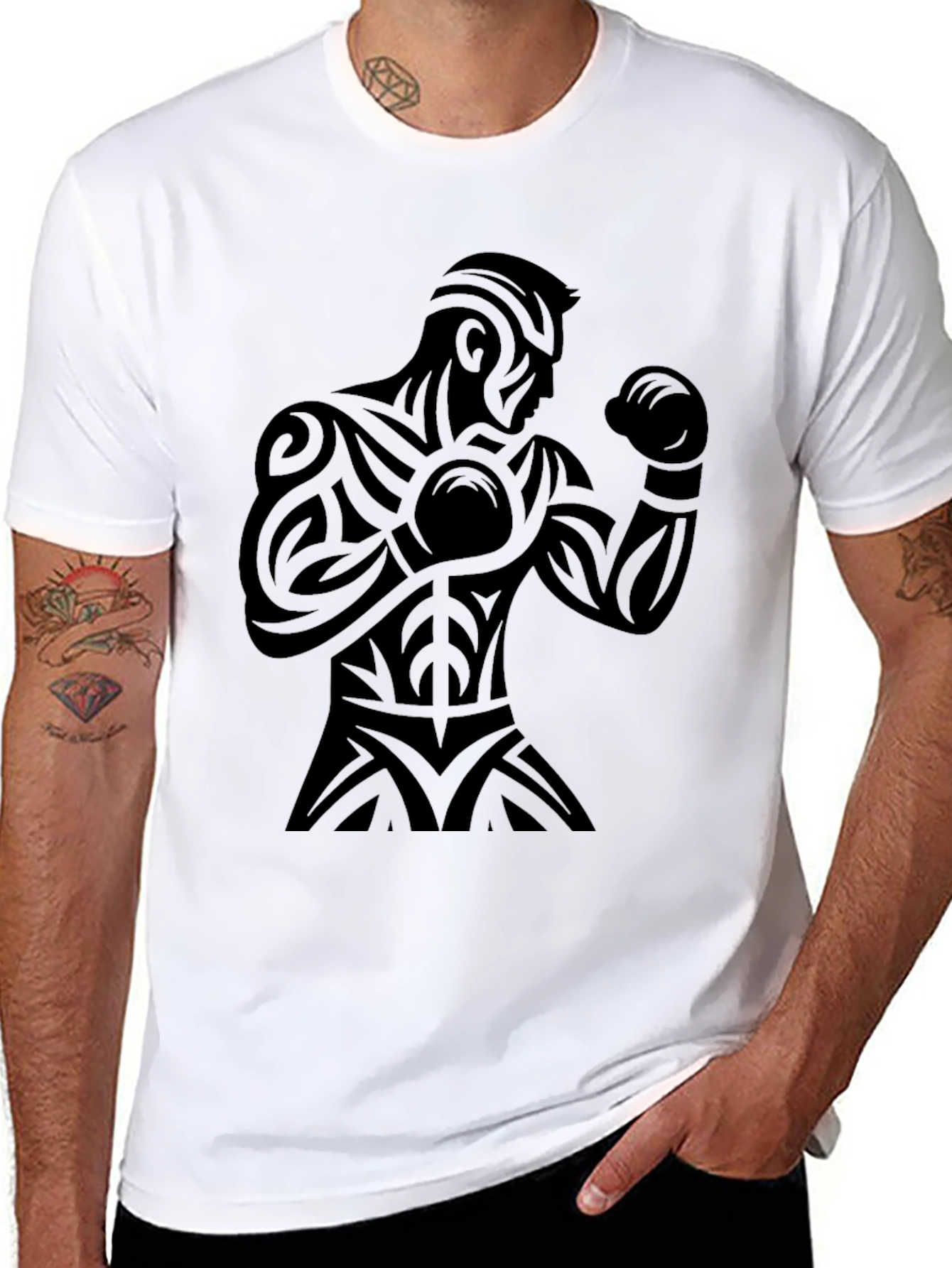 Tribal Boxer Graphic Tee - Black
