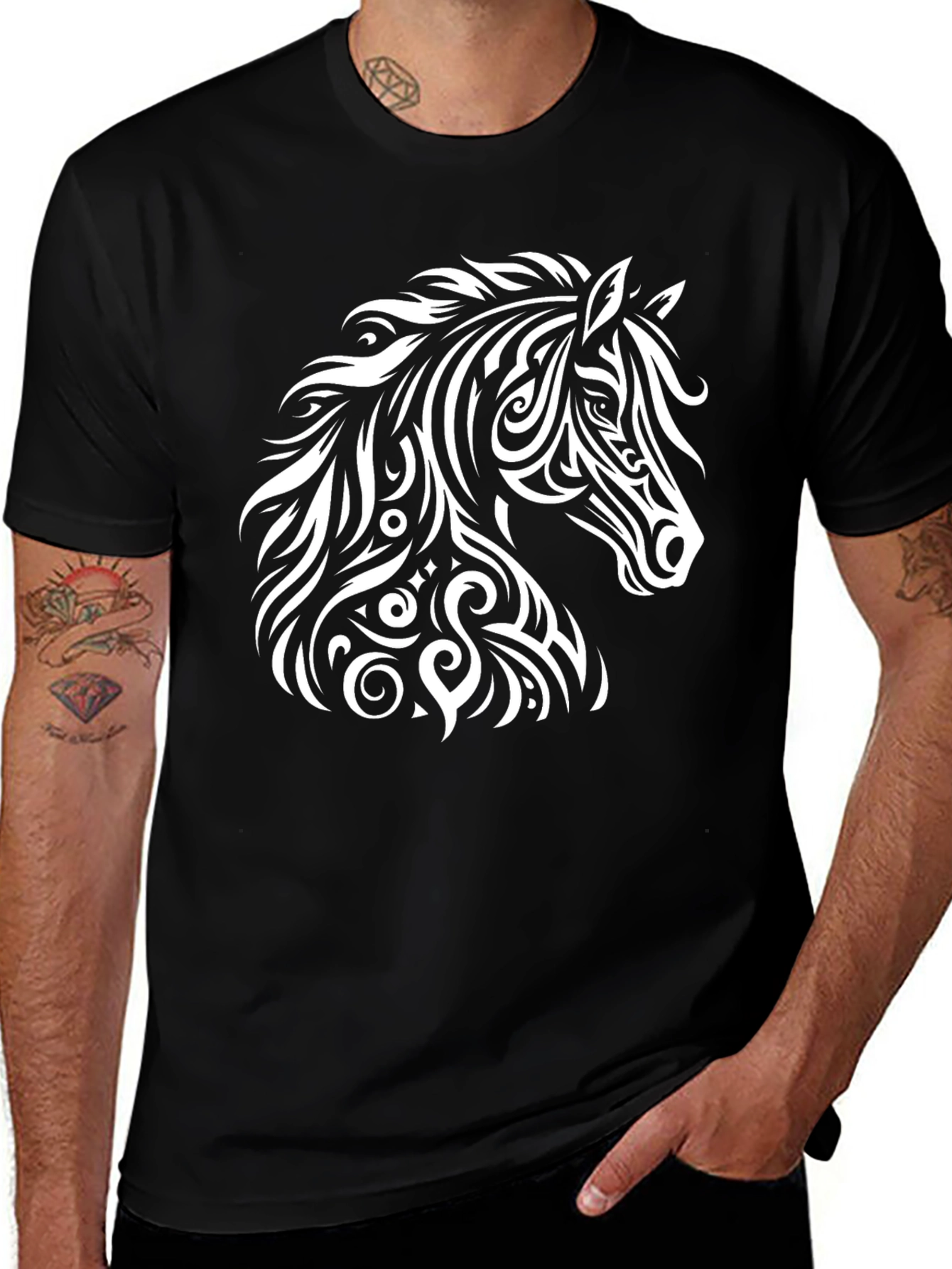 Tribal Horse Graphic Tee - Stylish Black T-Shirt