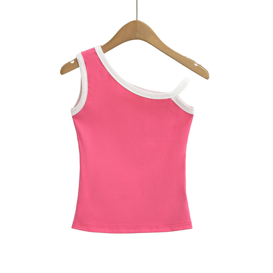 Slanted shoulder strap sleeveless vest