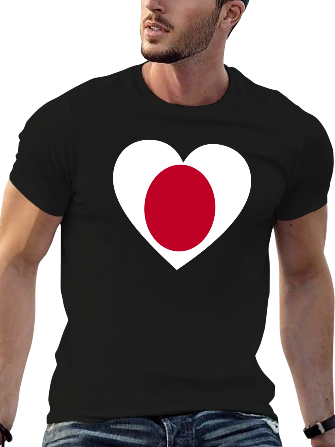 Japanese Flag Heart T-Shirt - Black Cotton Tee