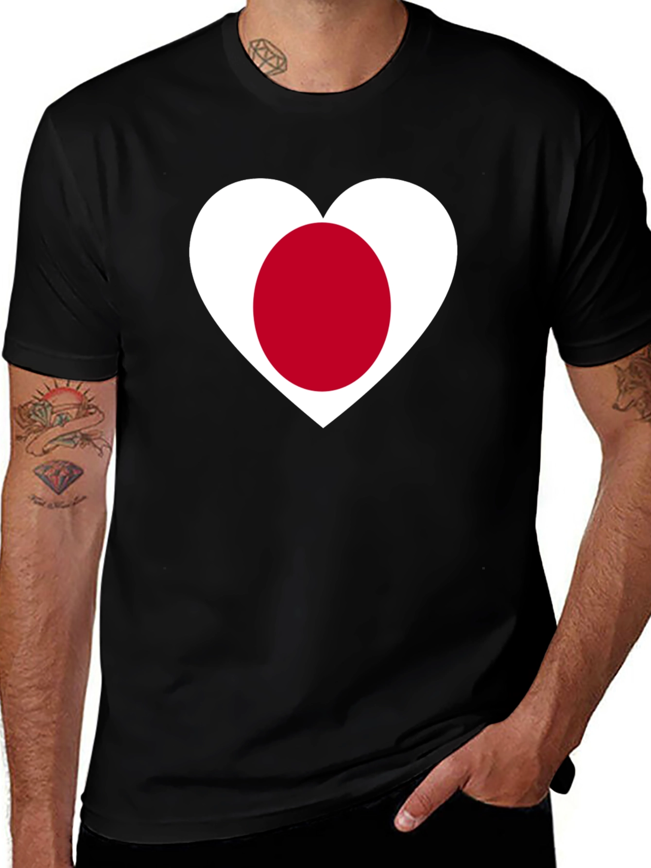 Japanese Flag Heart T-Shirt - Black Cotton Tee