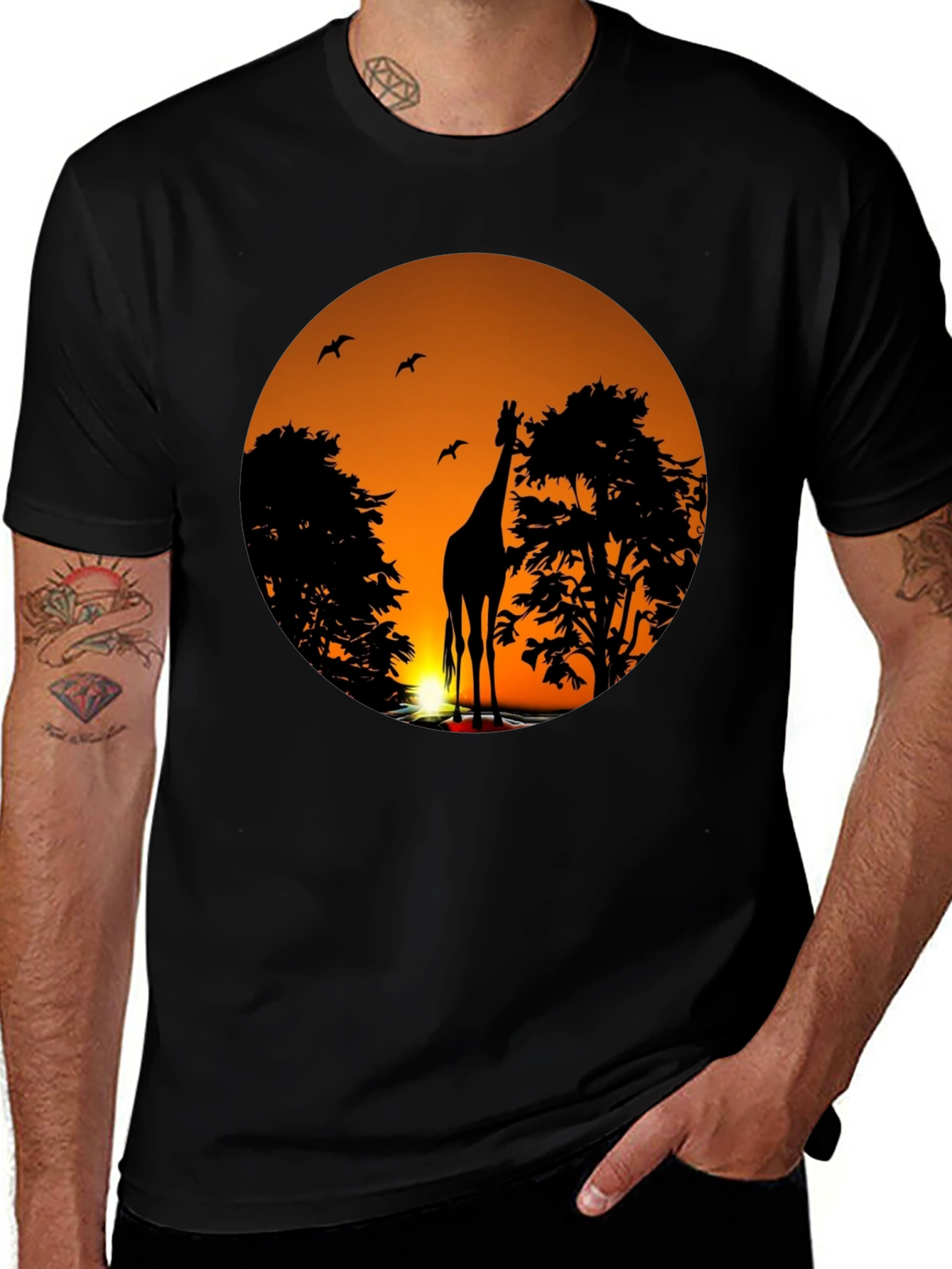 African Sunset Giraffe Graphic T-Shirt