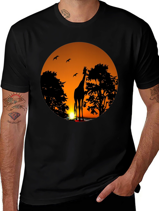 African Sunset Giraffe Graphic T-Shirt