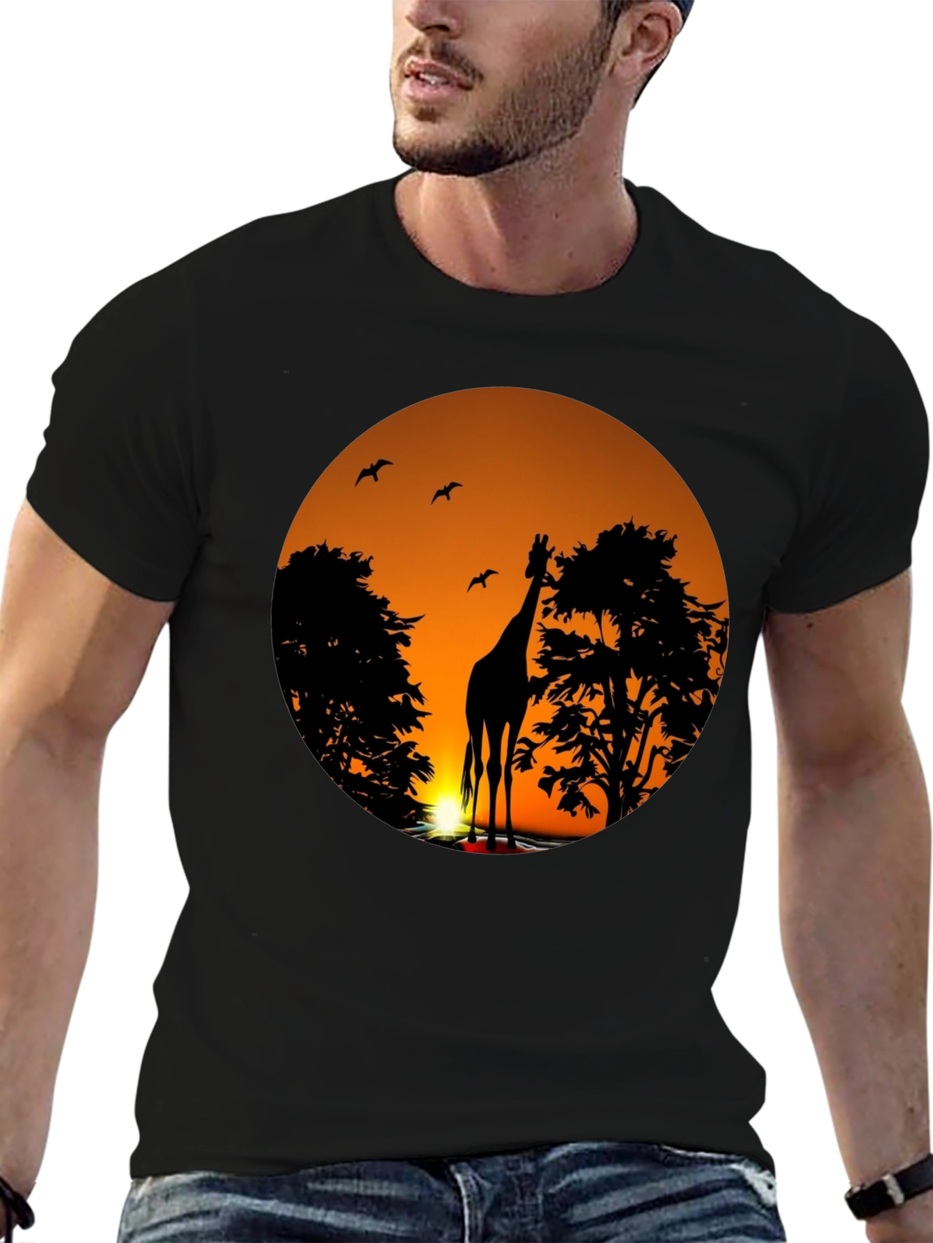 African Sunset Giraffe Graphic T-Shirt