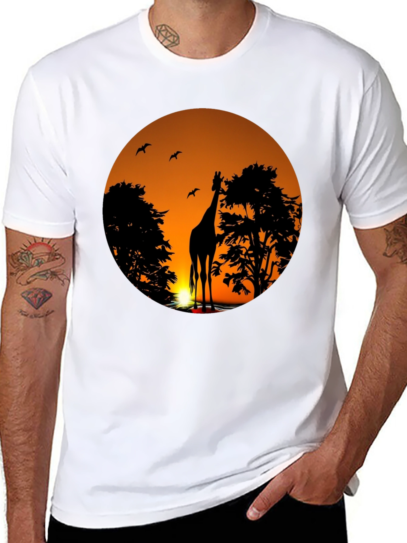 African Sunset Giraffe Graphic T-Shirt