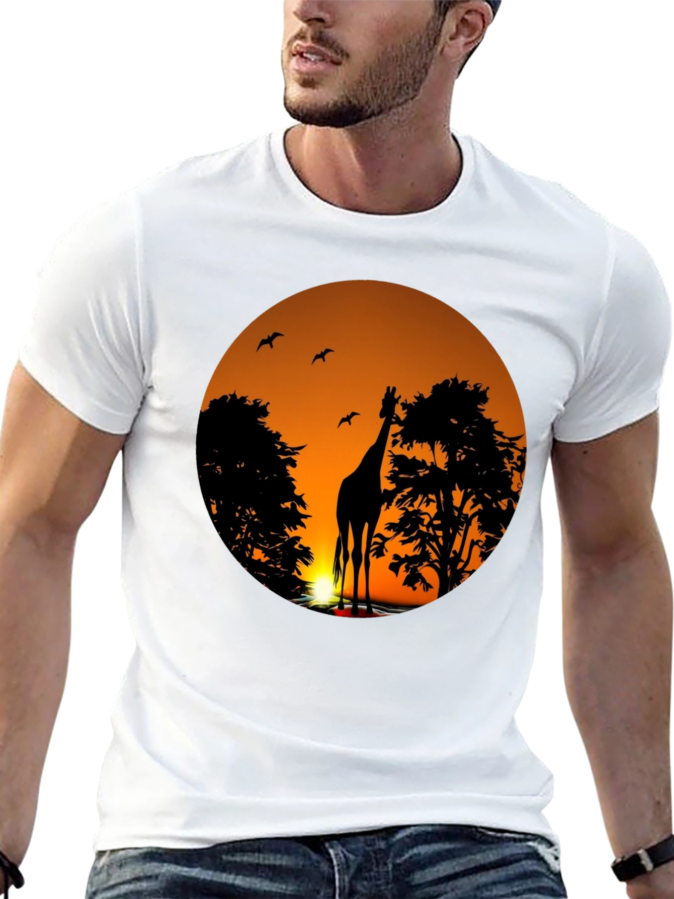 African Sunset Giraffe Graphic T-Shirt