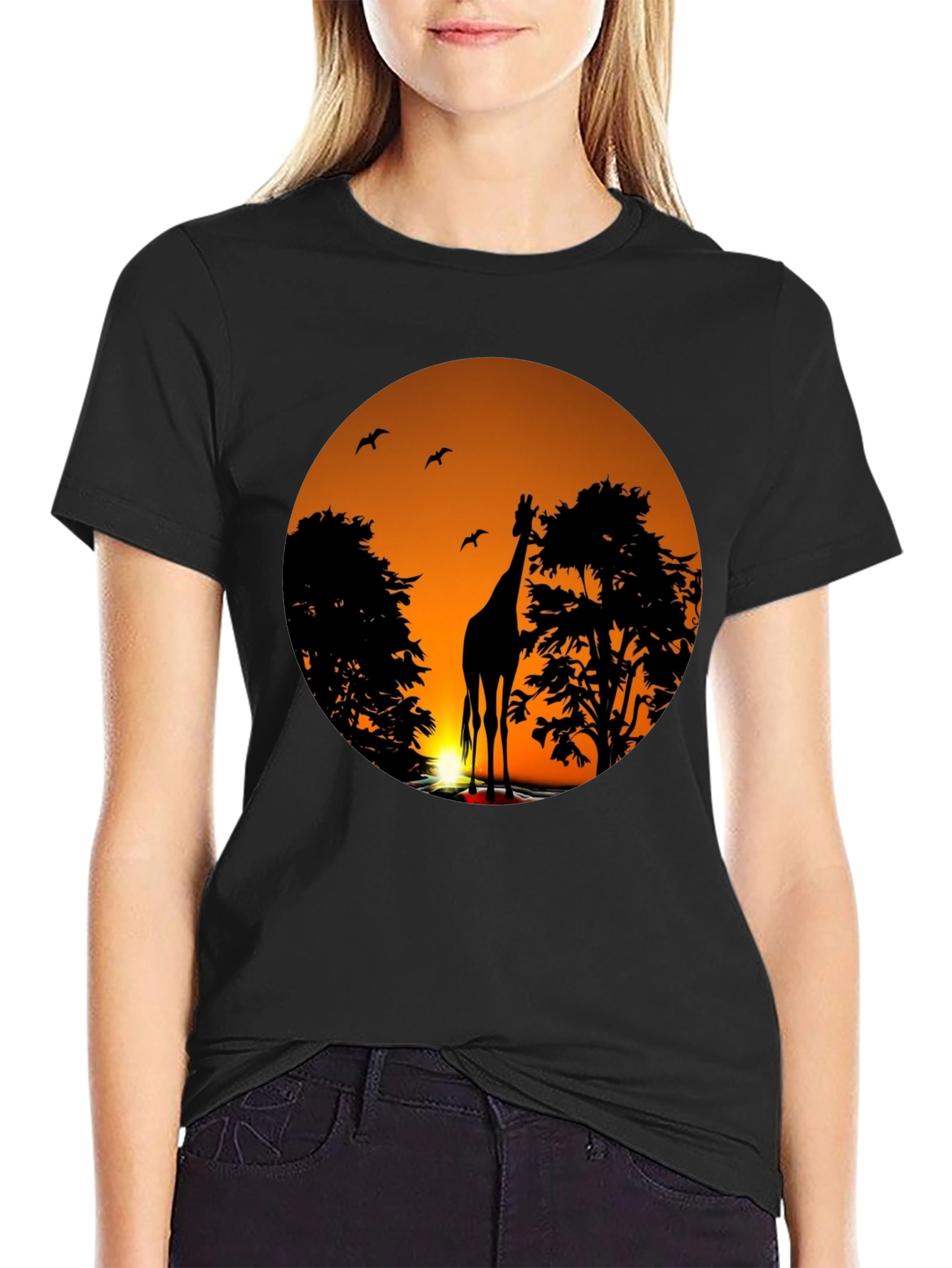African Sunset Giraffe Graphic T-Shirt