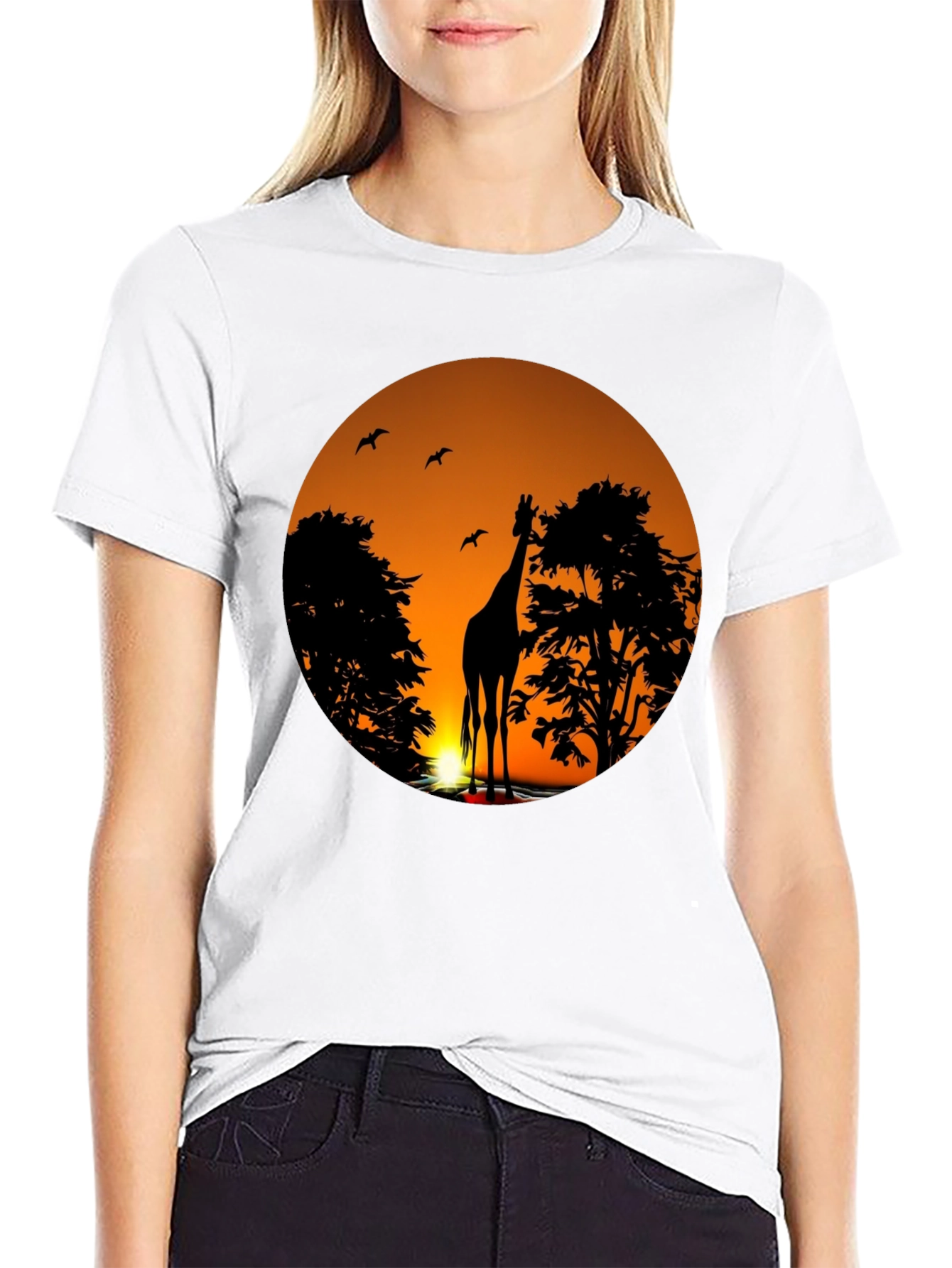 African Sunset Giraffe Graphic T-Shirt