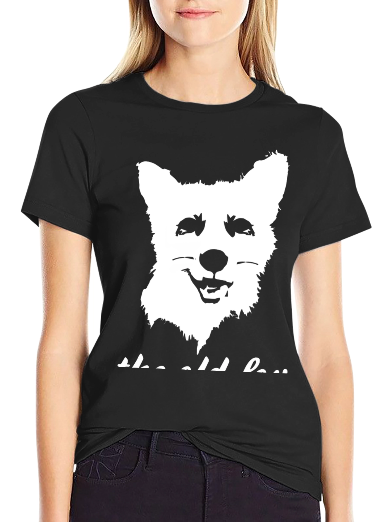 Corgi Dog Graphic Print Black T-Shirt