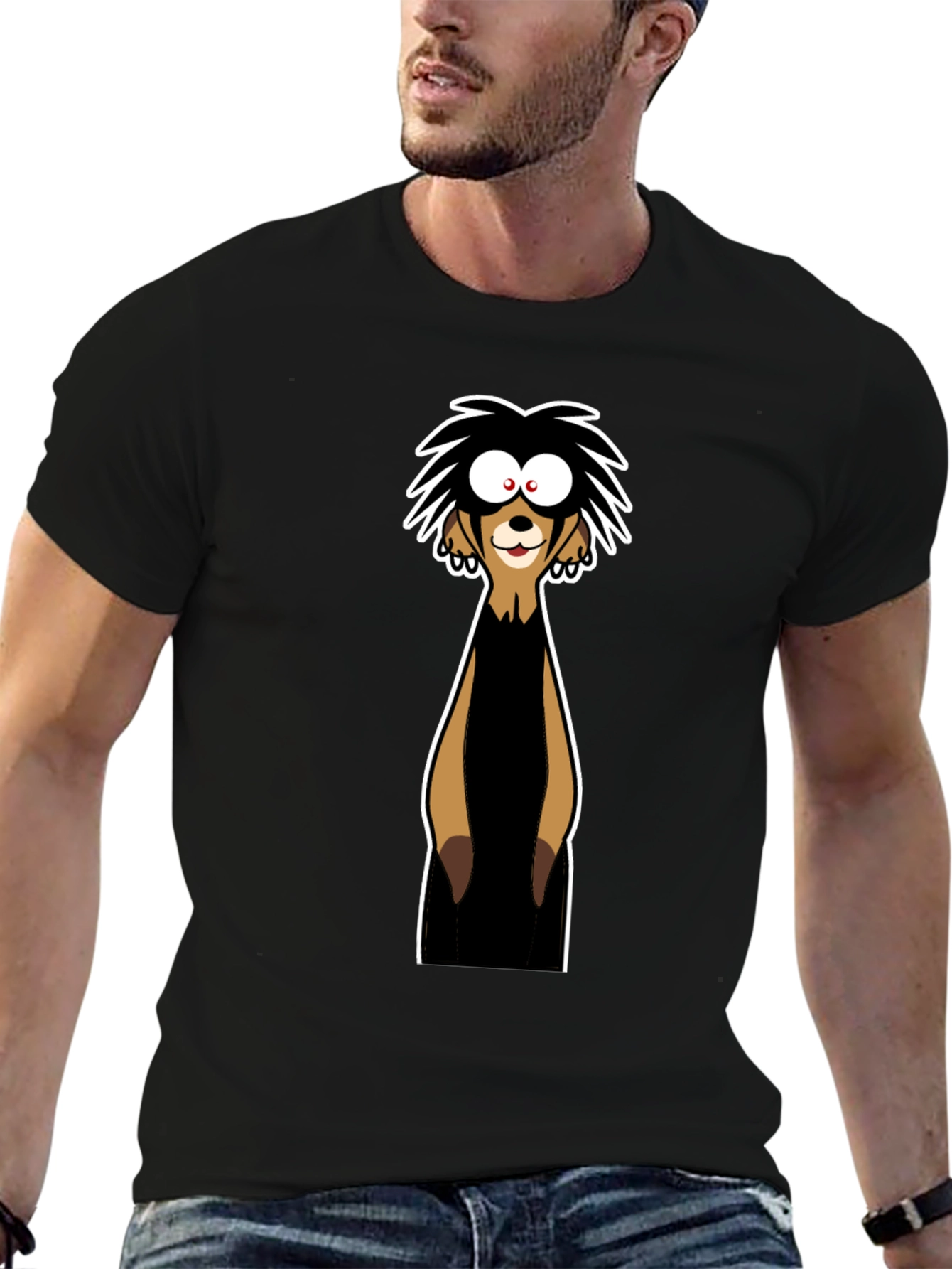 Funny Meerkat Graphic Tee - Black Cotton T-Shirt