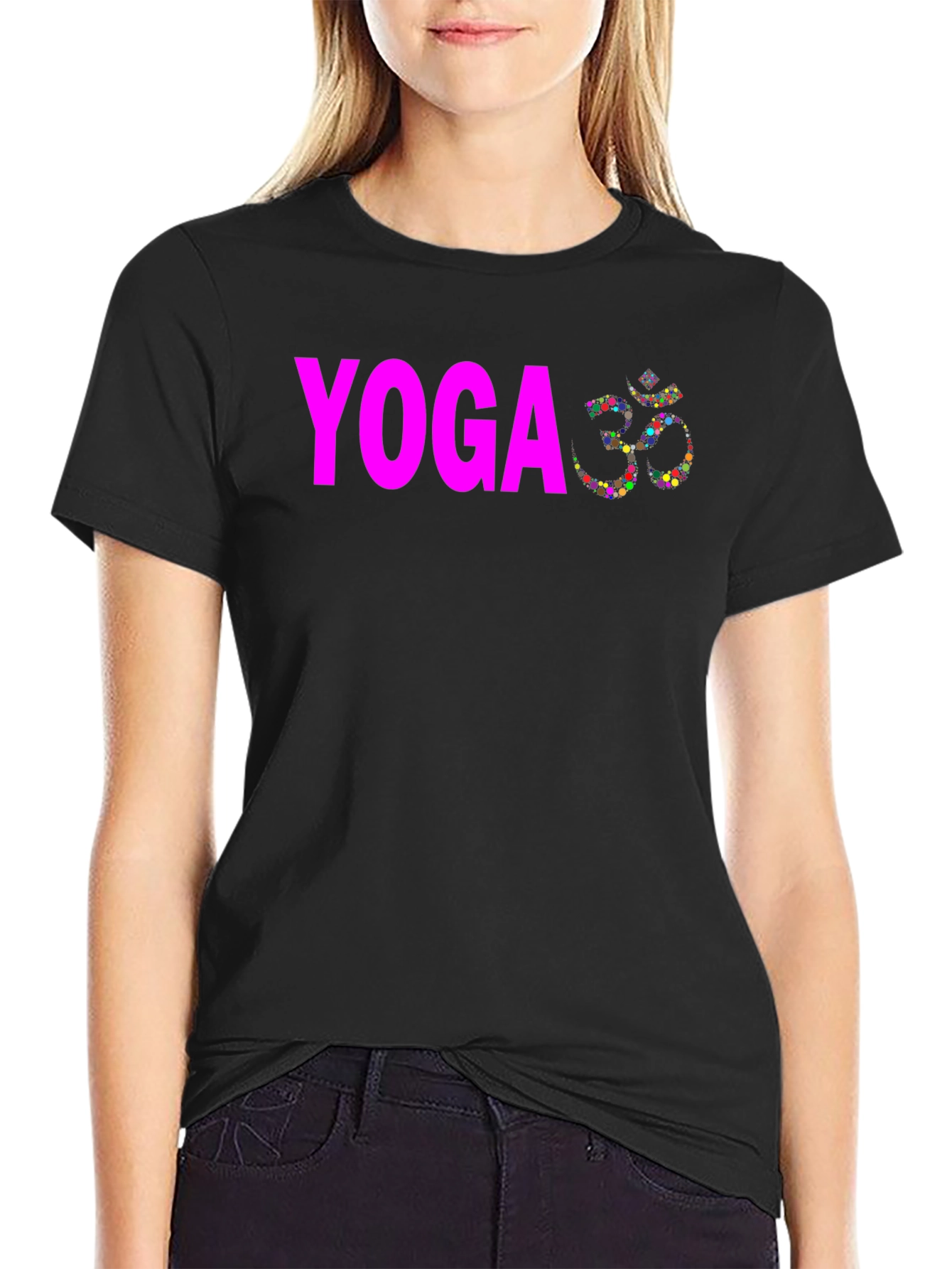 Yoga Om Symbol T-Shirt - Black Cotton Blend Tee